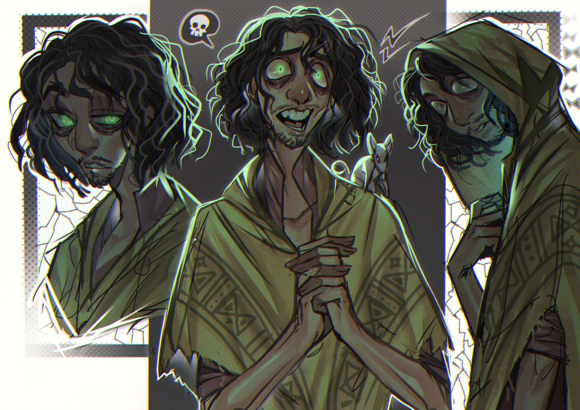 Bruno Madrigal, glowing green eyes, dark hair, Full HD Desktop Wallpaper
