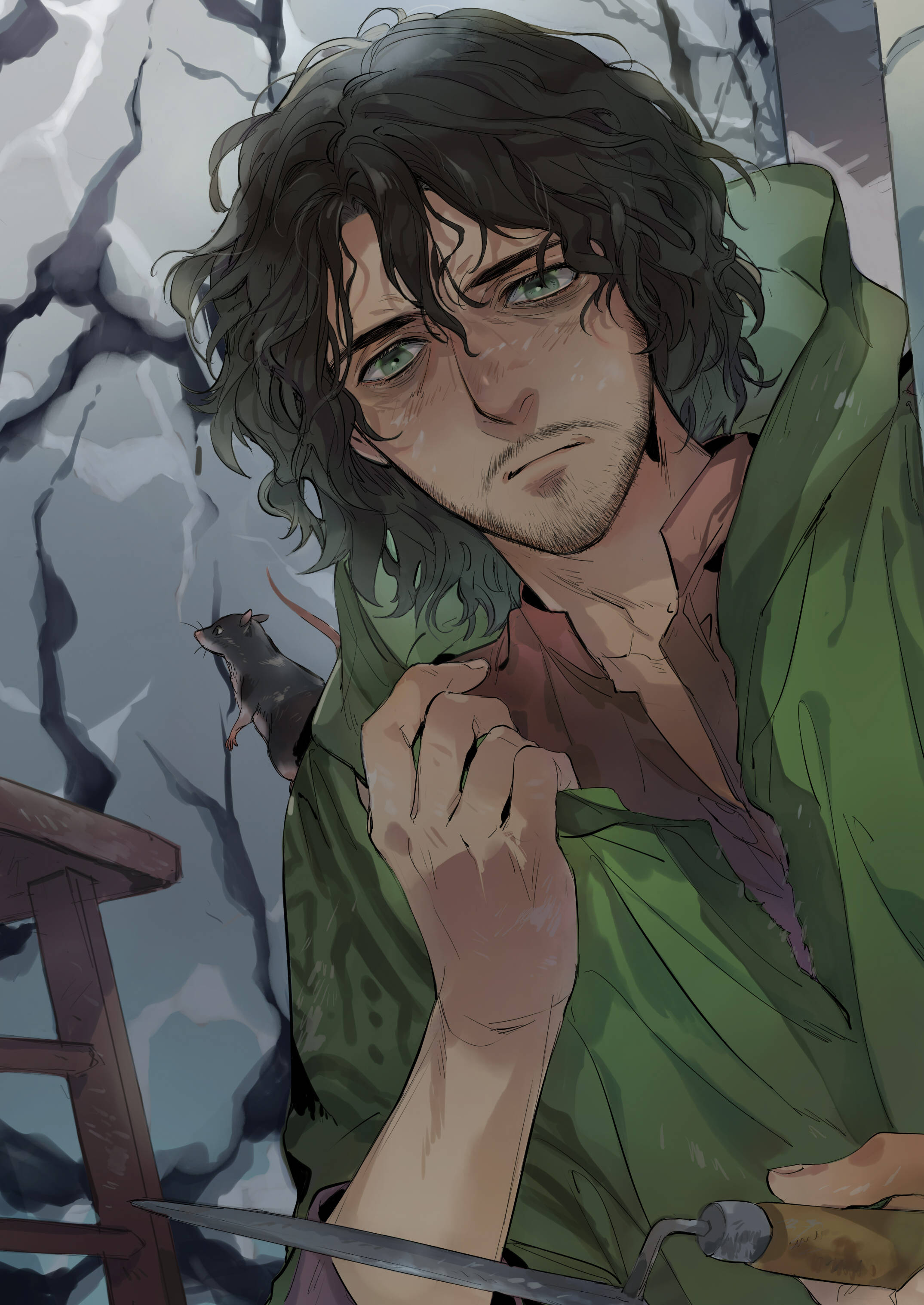 Bruno Madrigal, green eyes, messy dark hair, 2K Phone Wallpaper