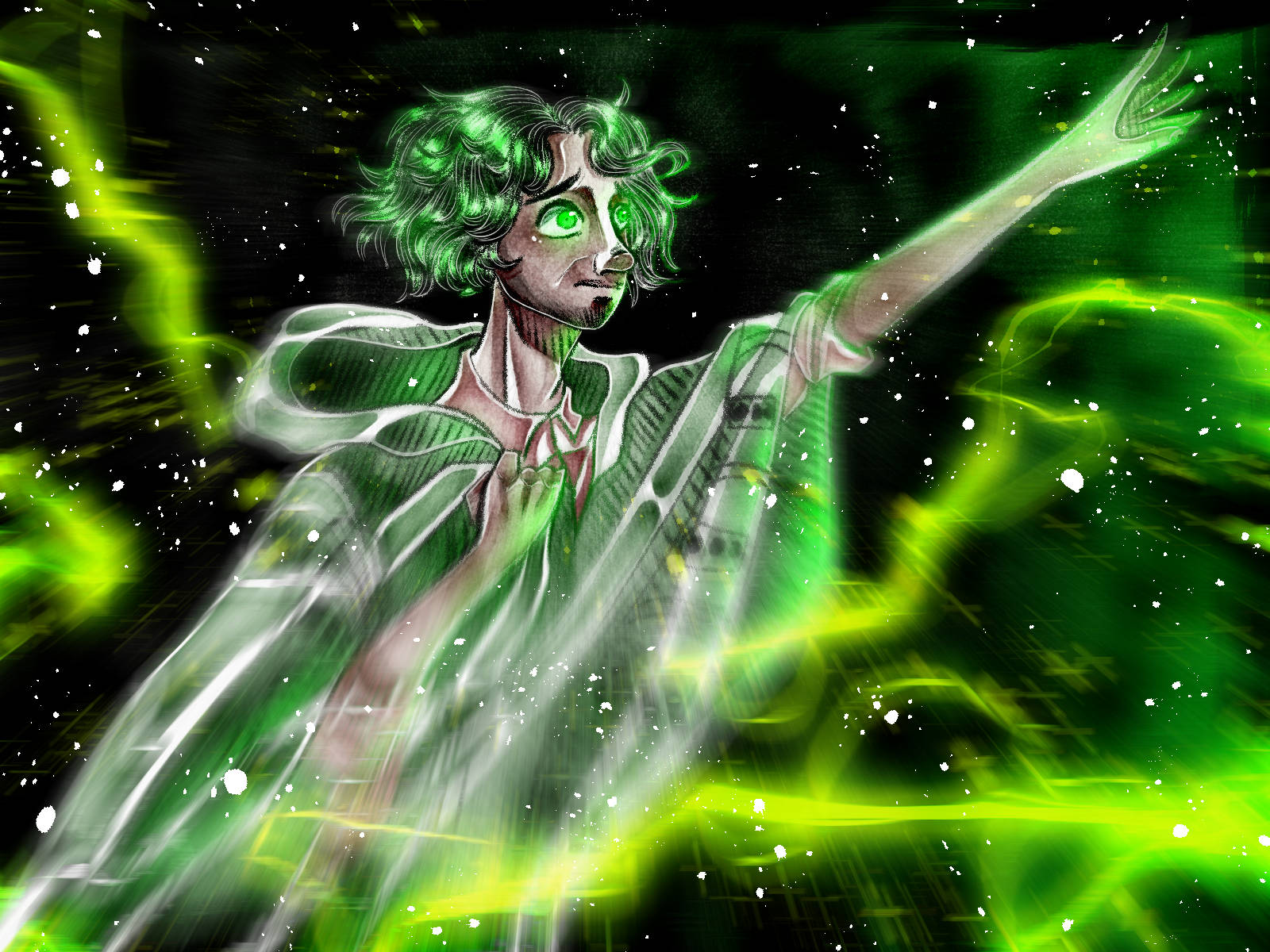 Bruno Madrigal, green-haired, glowing eyes, HD Desktop Wallpaper