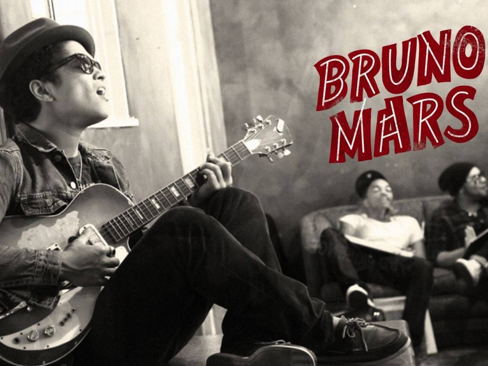 Bruno Mars, electric guitar, black and white, HD Desktop Wallpaper