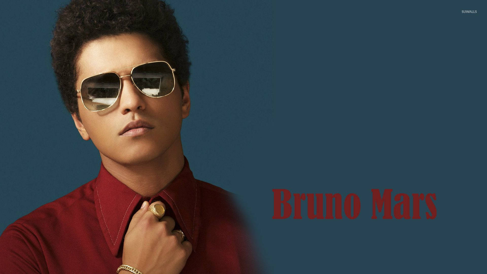 Bruno Mars, aviator sunglasses, red shirt, Full HD Desktop Wallpaper