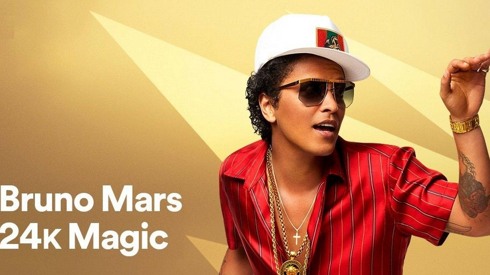 Bruno Mars, 24K Magic, red pinstripe shirt, Full HD Desktop Wallpaper