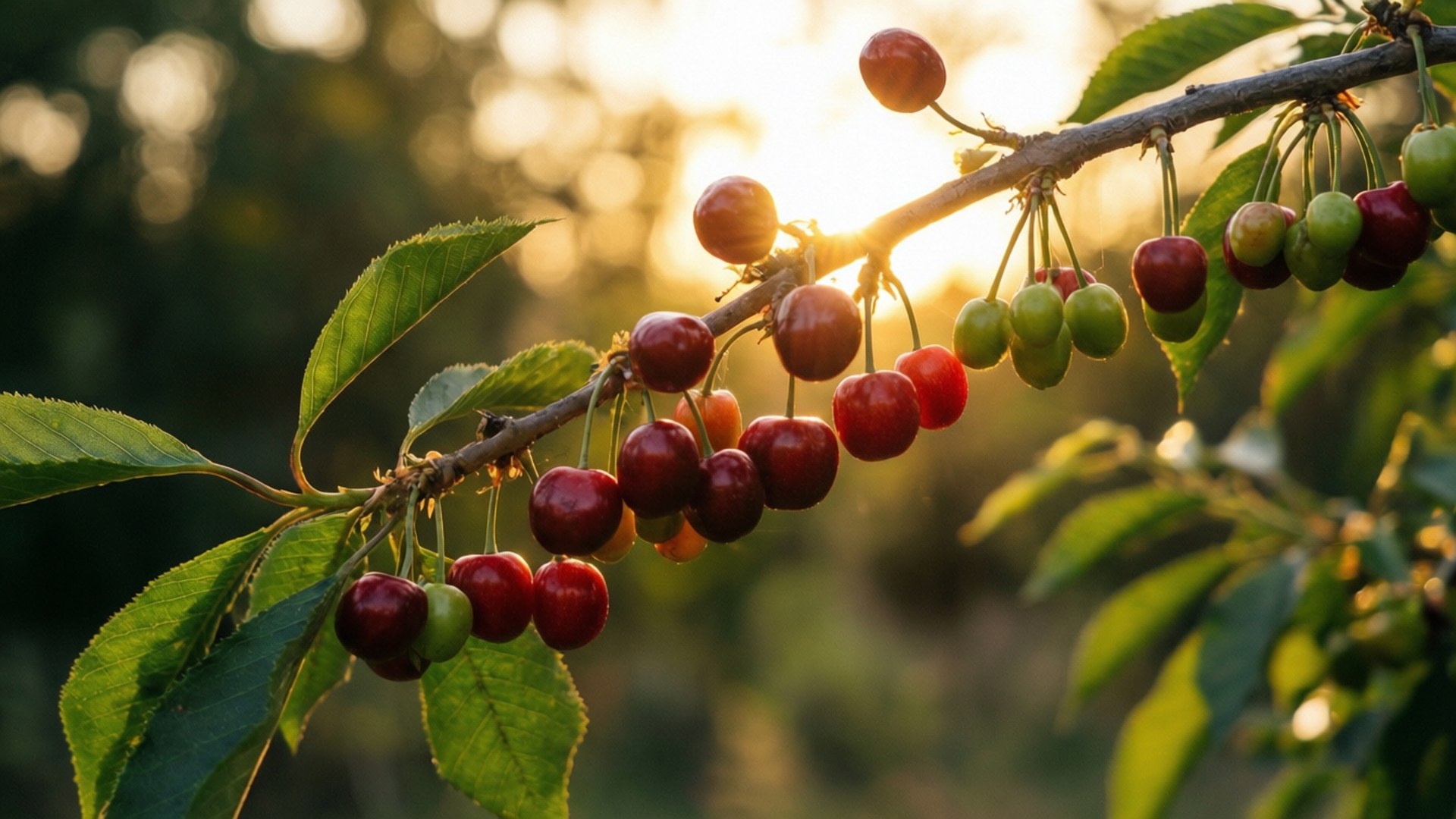 Brush Cherry, backlit, sun, Full HD Desktop Wallpaper