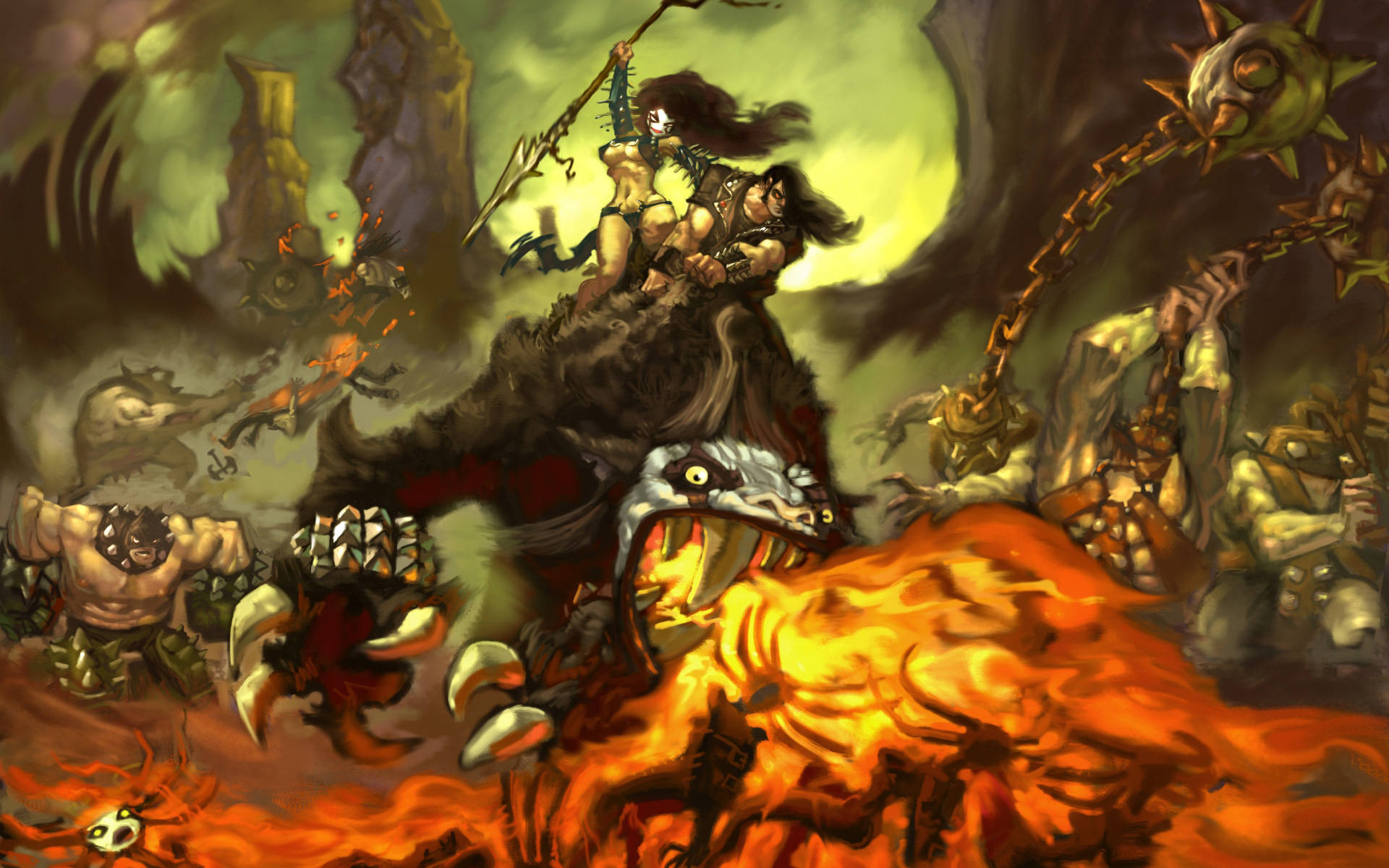Brutal Legend, flaming demonic beast, hellish battlefield, Full HD Desktop Wallpaper