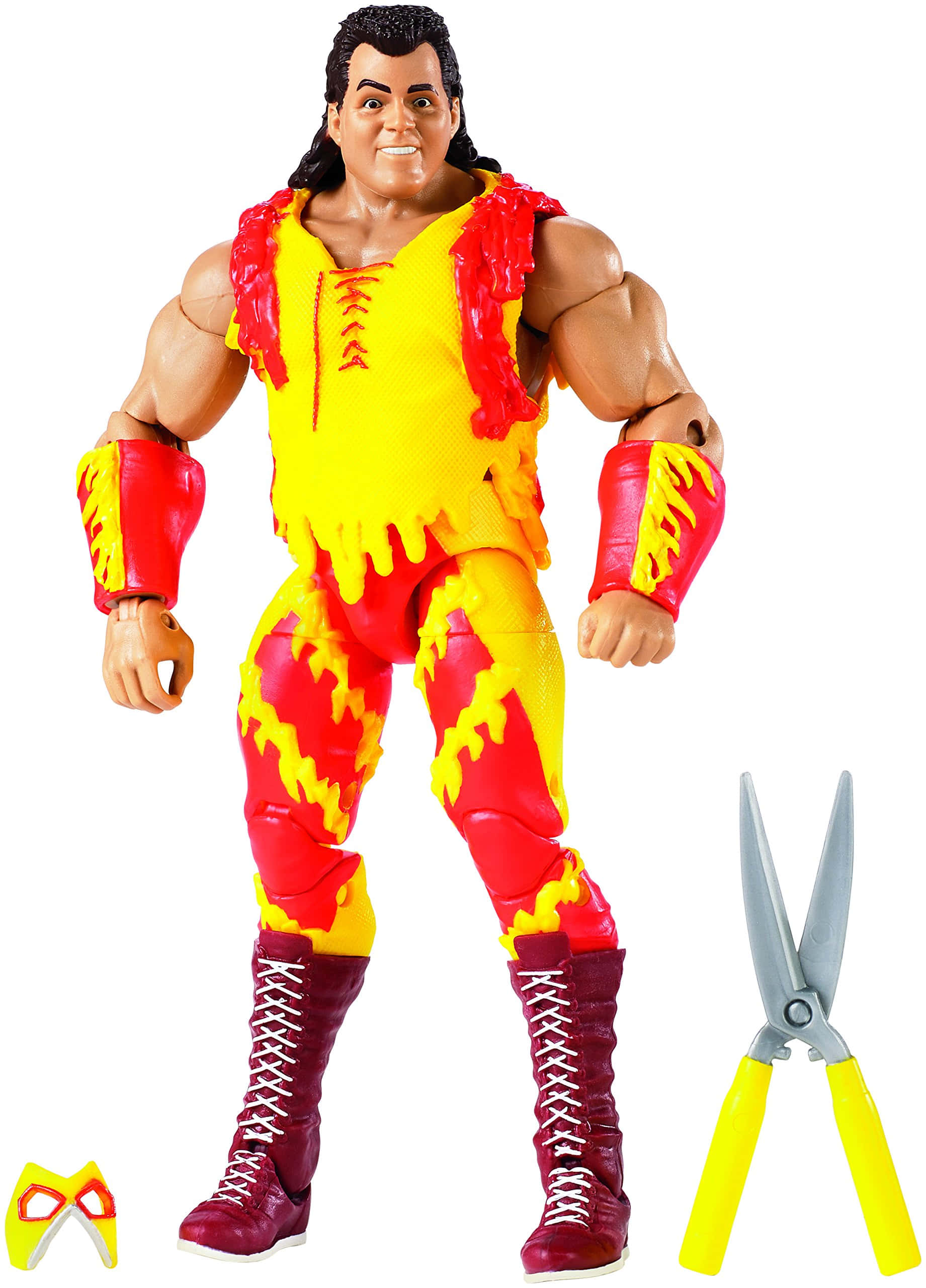 Brutus Beefcake, yellow and red flame-patterned outfit, yellow-handled scissors, 2K Phone Wallpaper