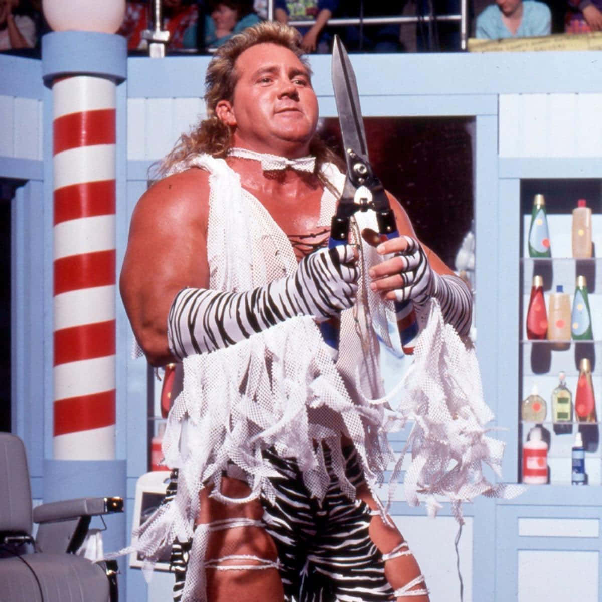 Brutus Beefcake, zebra-striped gear, giant scissors, SD Desktop Wallpaper