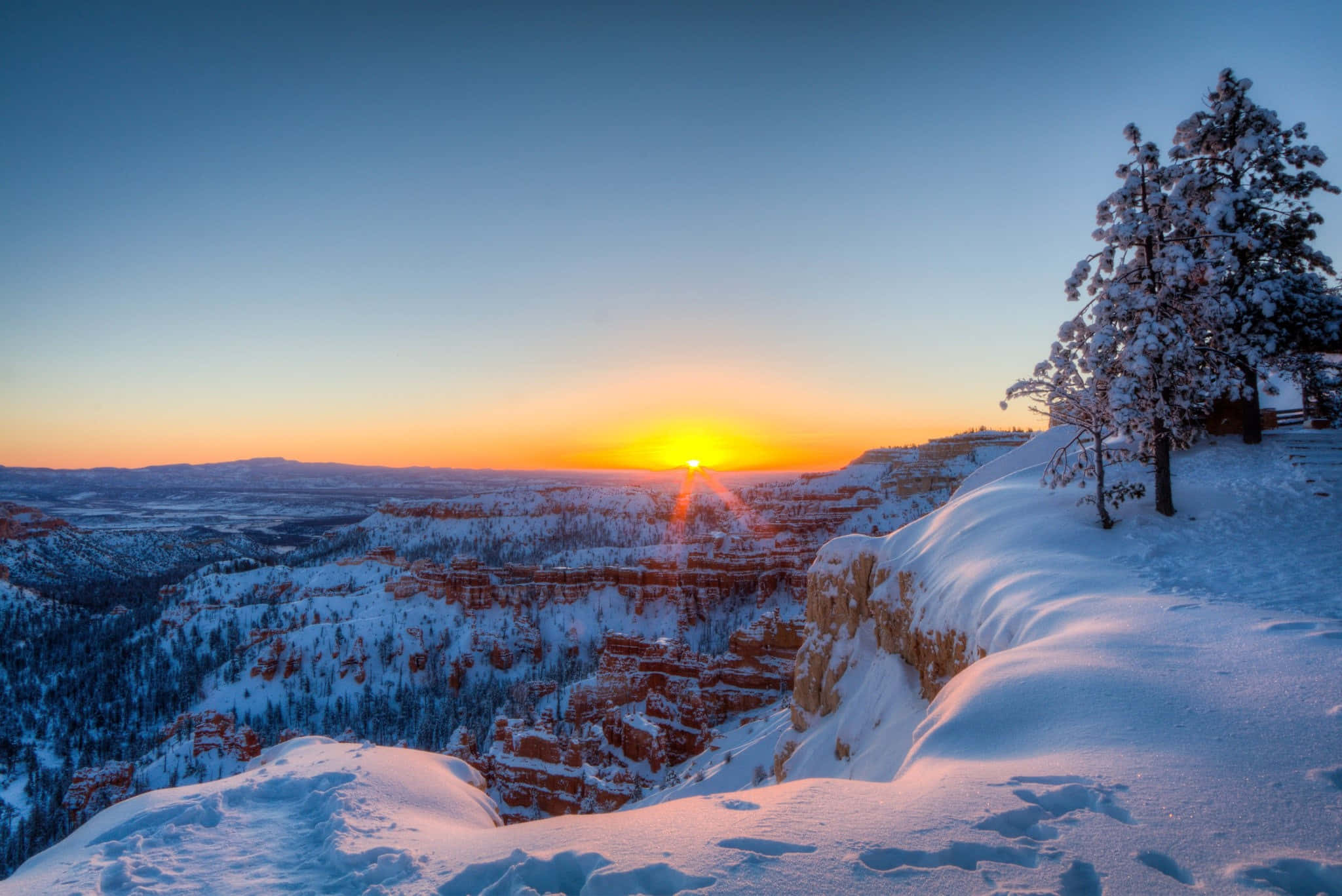 Bryce Canyon National Park, snow, sunrise, Full HD Desktop Wallpaper