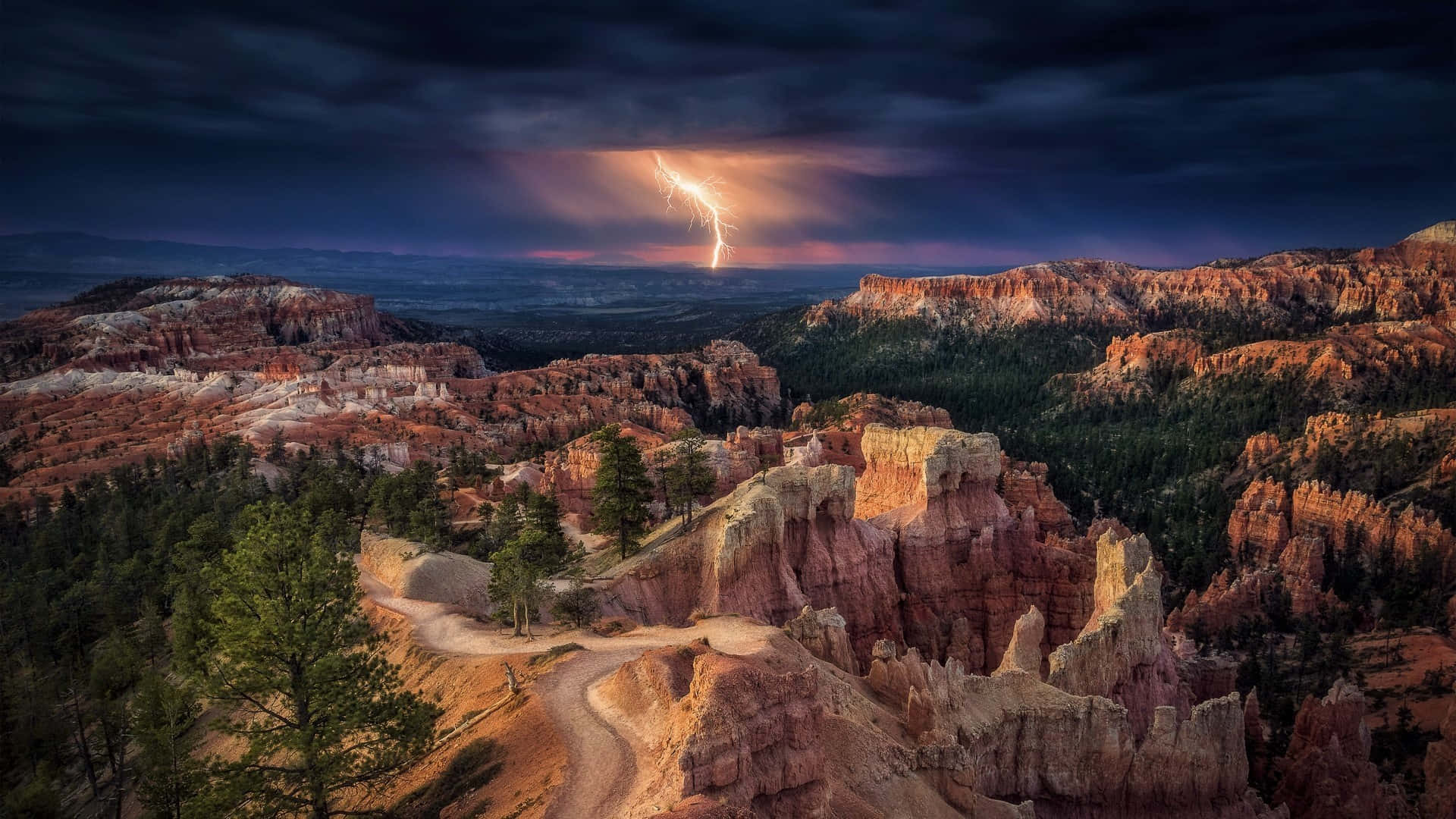 Bryce Canyon National Park, lightning bolt, rugged canyon landscape, Full HD Desktop Wallpaper