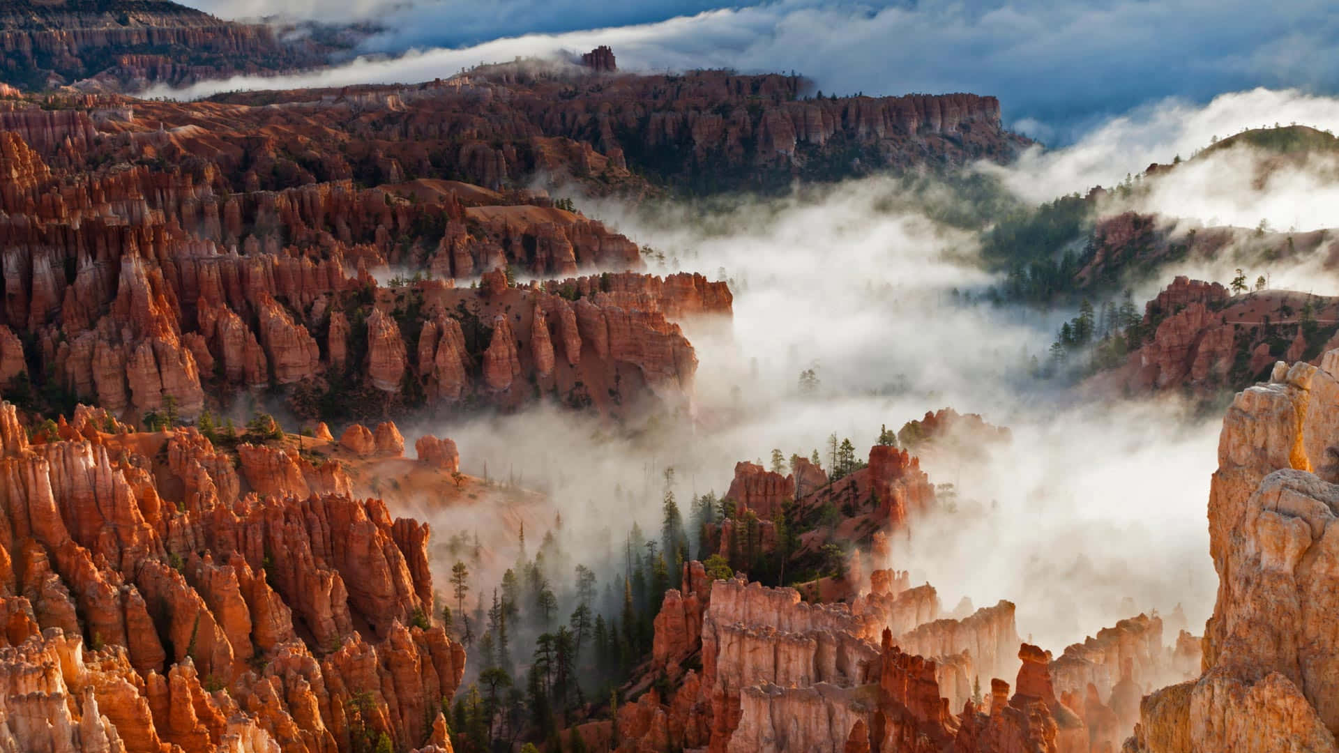 Bryce Canyon National Park, sea of clouds, orange hoodoos, Full HD Desktop Wallpaper