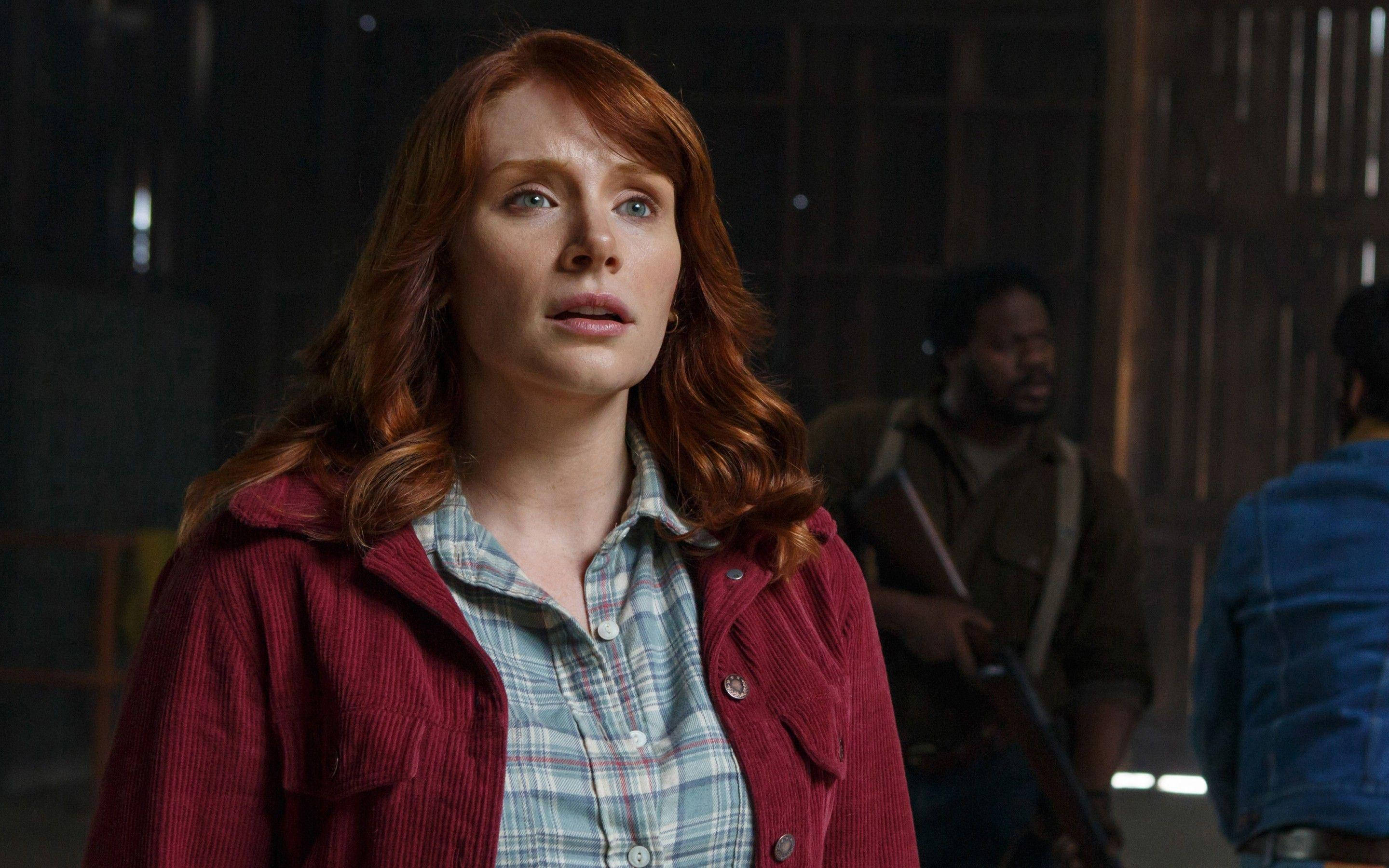 Bryce Dallas Howard, red hair, red jacket, 2K Desktop Wallpaper