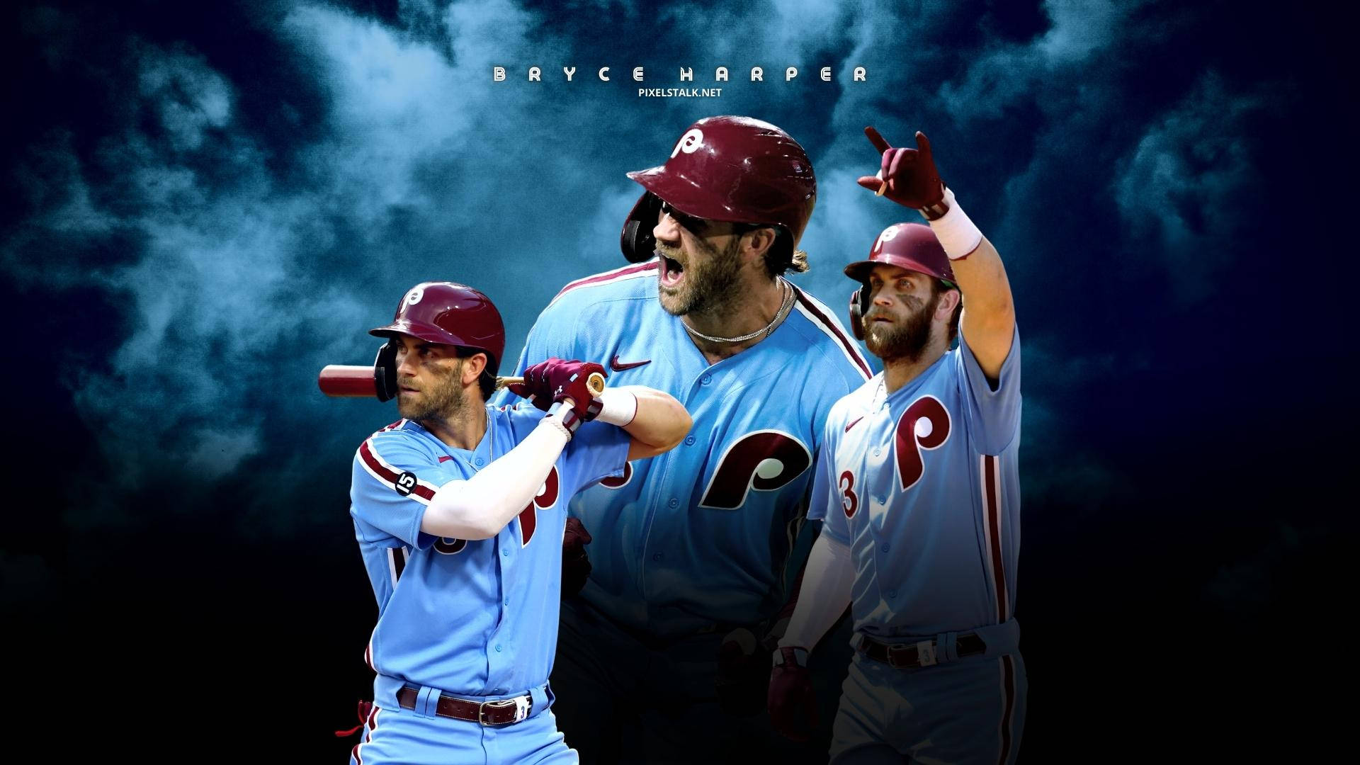 Bryce Harper, smoky background, blue and red uniforms, Full HD Desktop Wallpaper