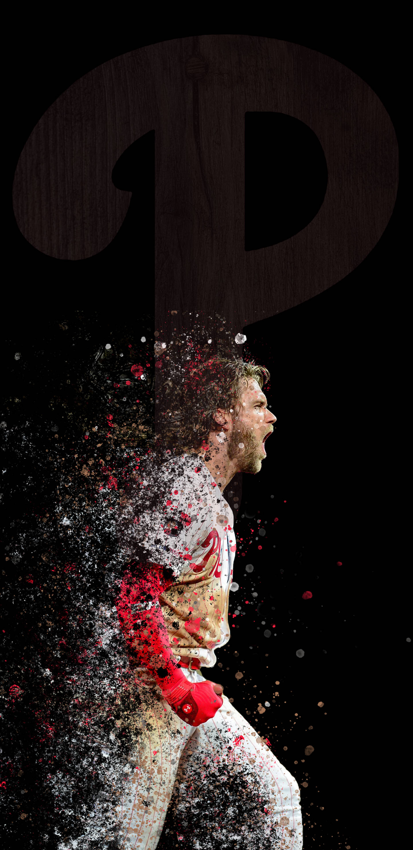 Bryce Harper, white uniform, black background, 2K Phone Wallpaper