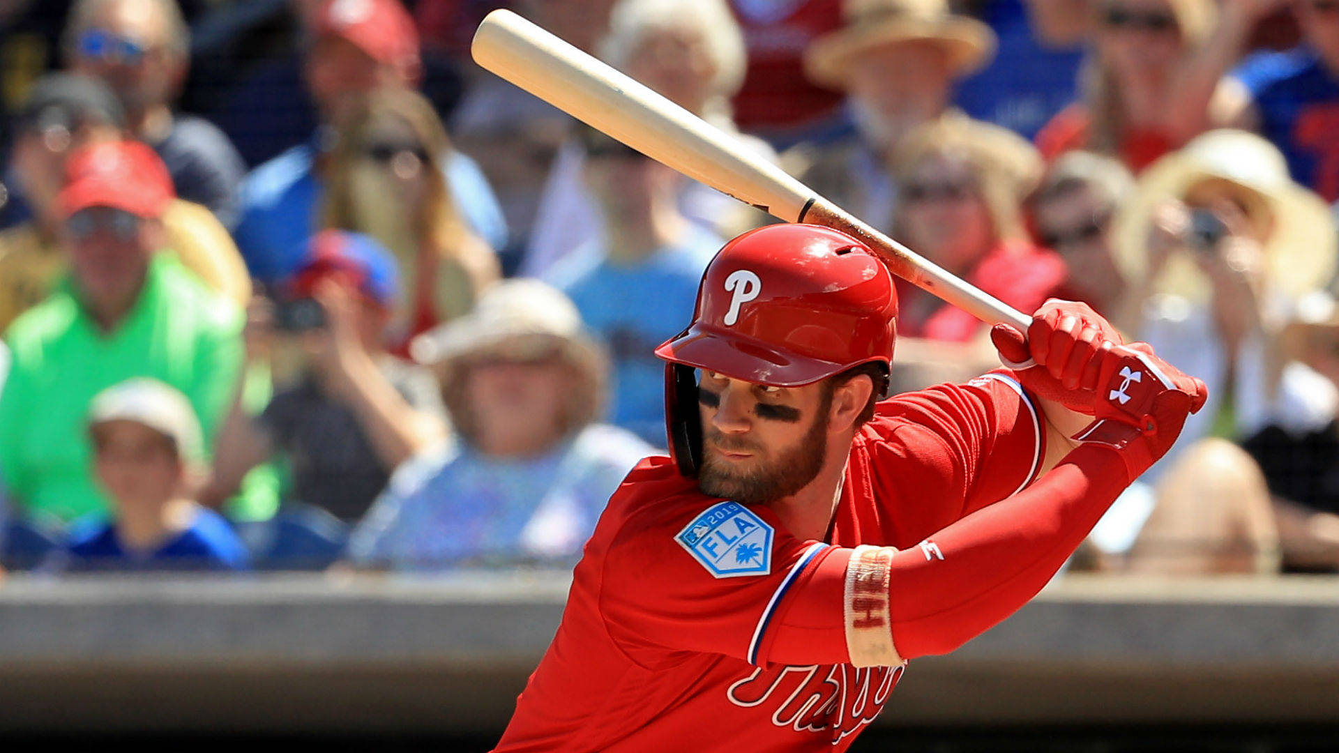 Bryce Harper, red uniform, bat, Full HD Desktop Wallpaper