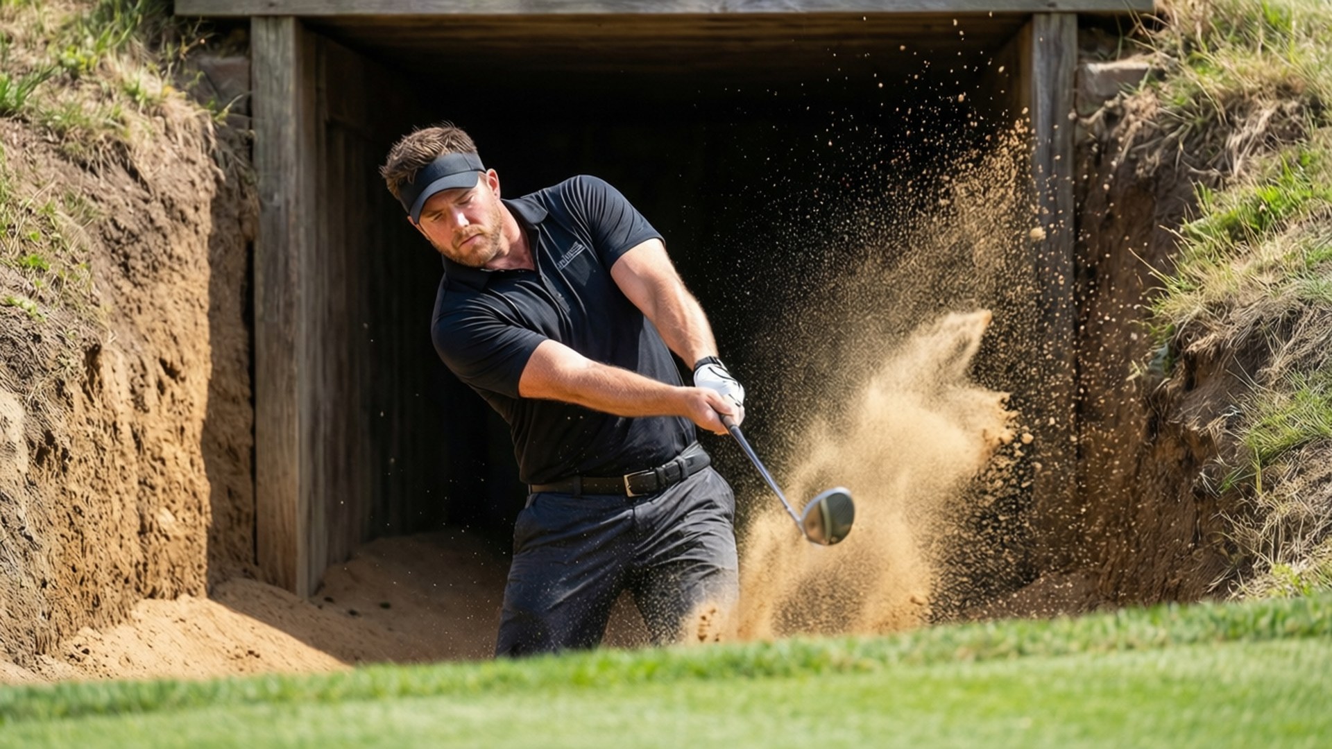 Bryce Molder, bunker shot, sand flying, Full HD Desktop Wallpaper