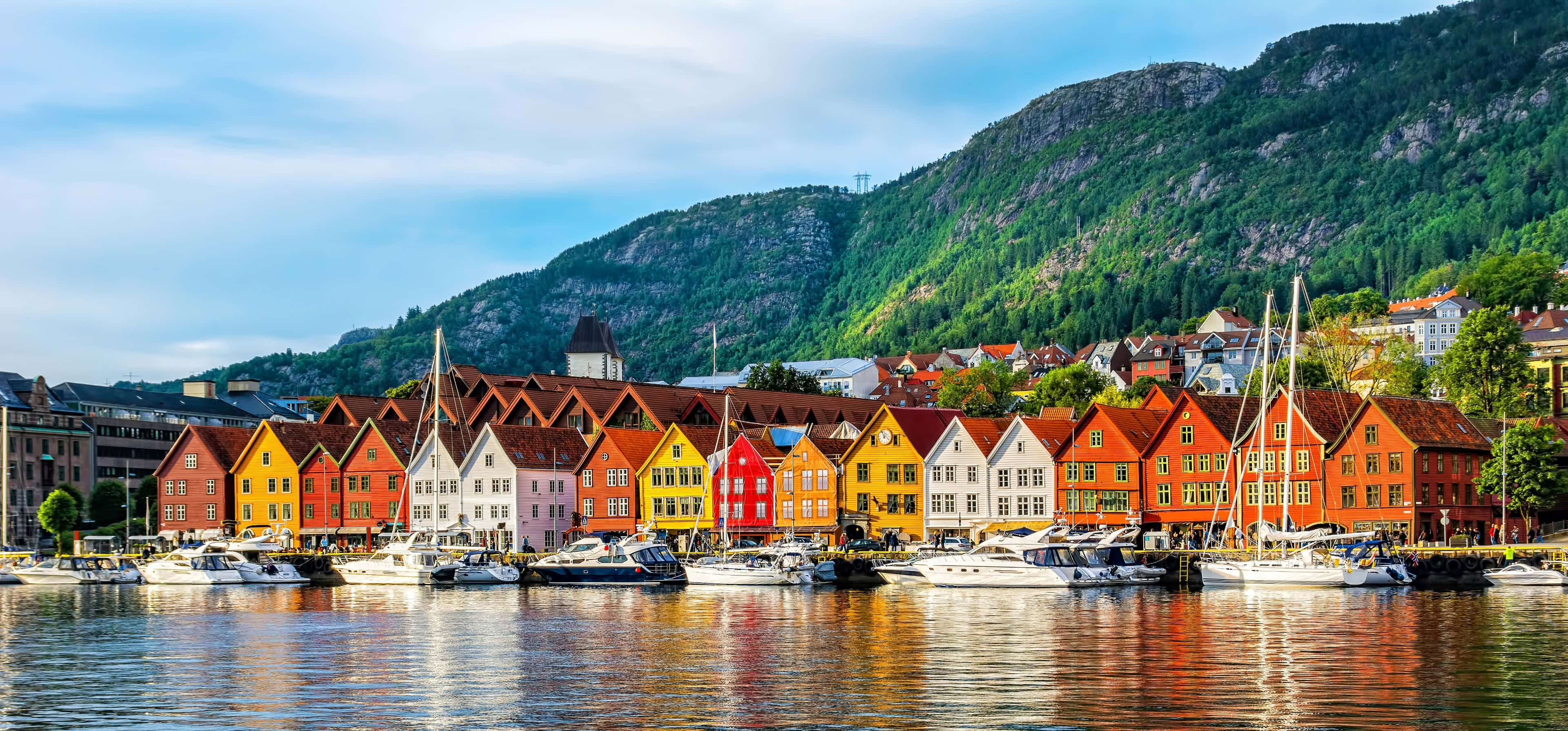 Bryggen, wooden houses, harbor, 4K Desktop Wallpaper