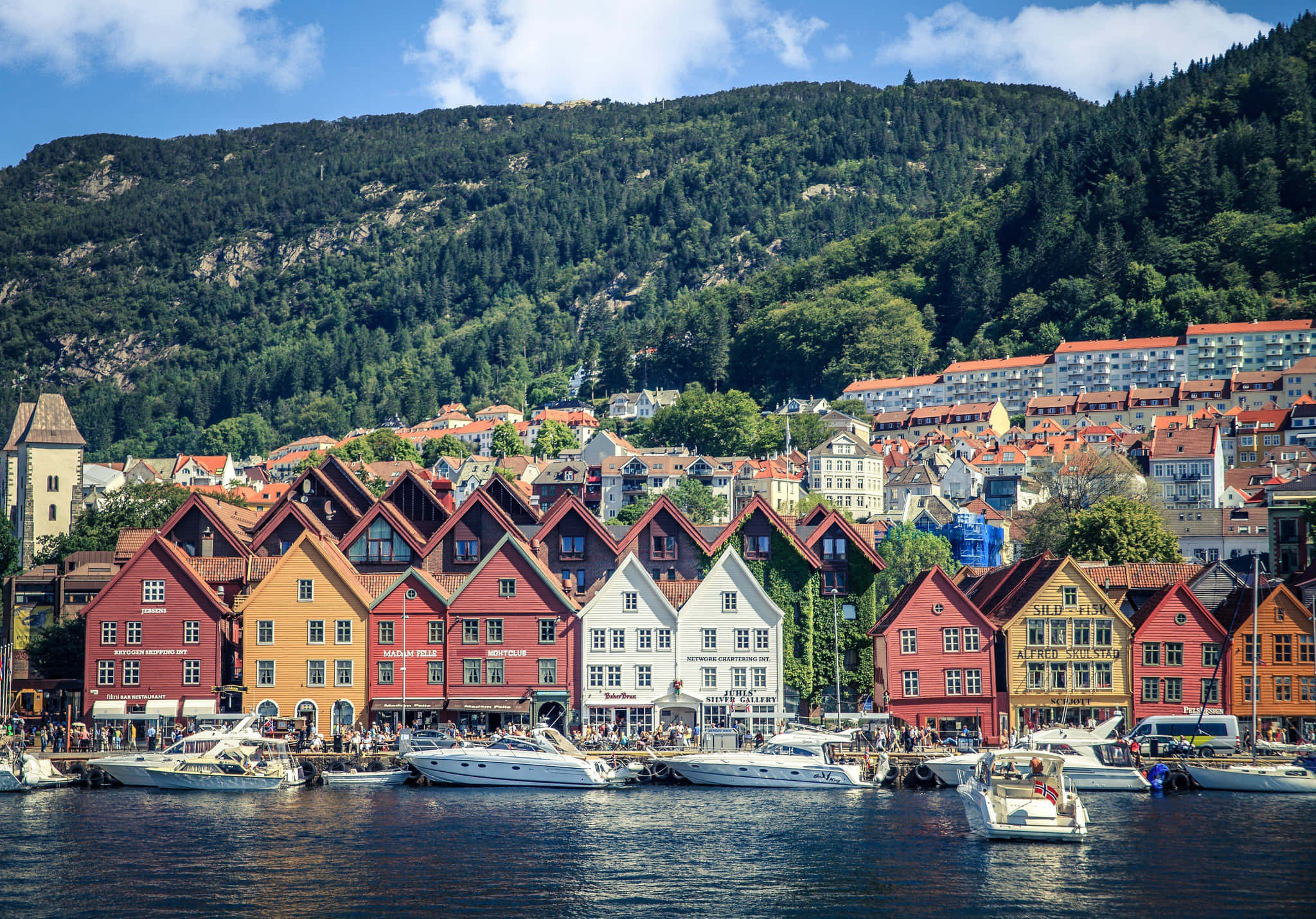Bryggen, vibrant red, yellow, Full HD Desktop Wallpaper