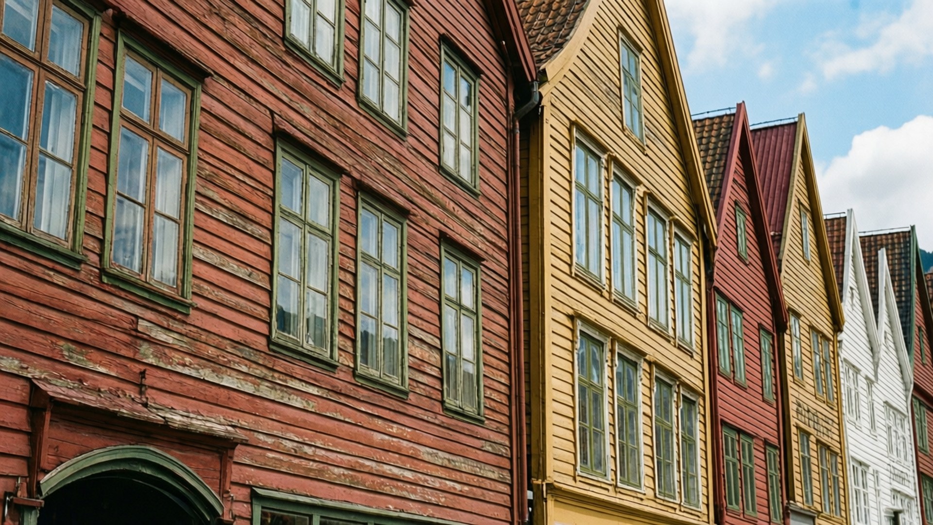 Bryggen, facade detail, weathered wooden houses, Full HD Desktop Wallpaper