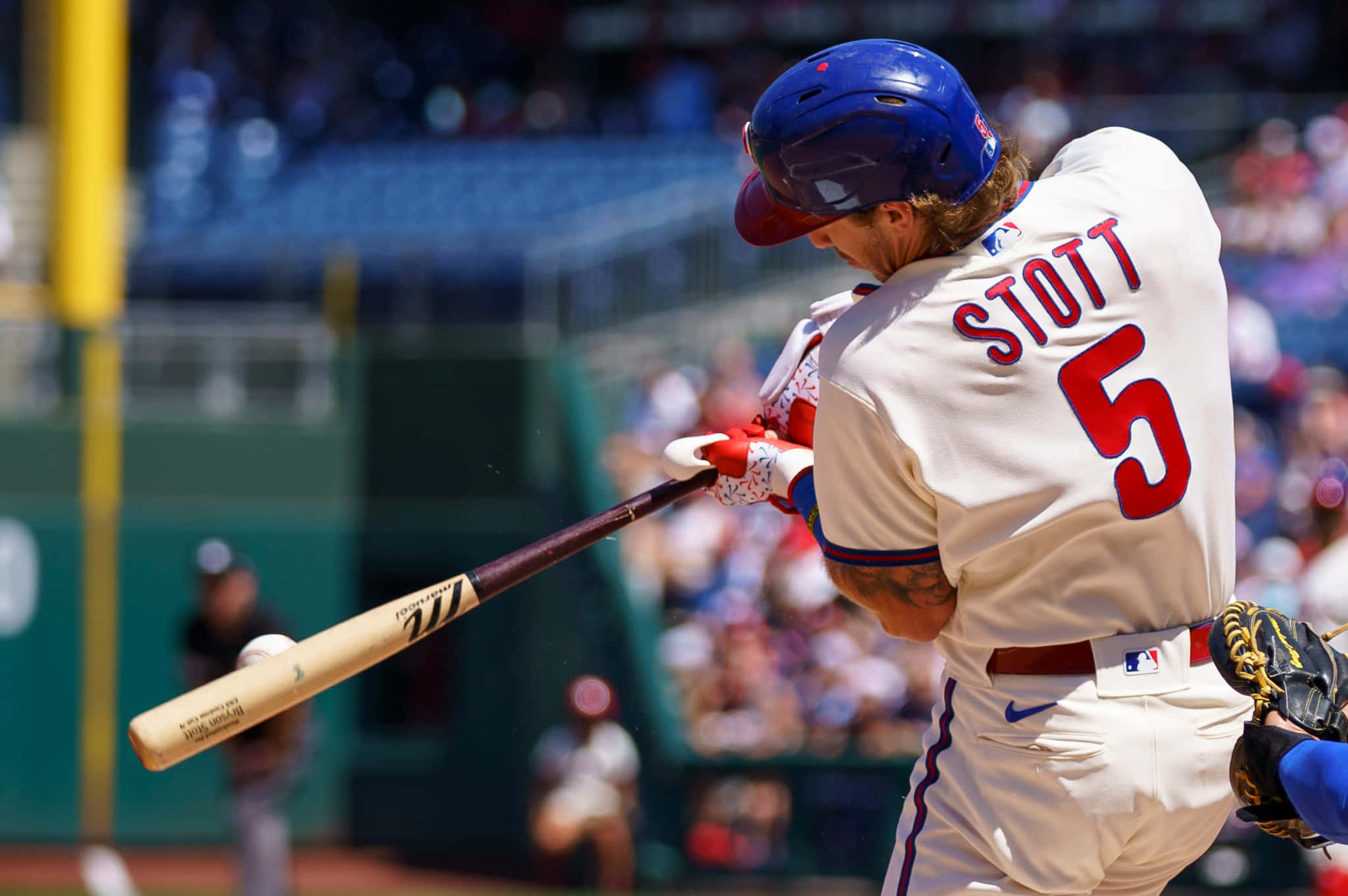 Bryson Stott, white uniform, bat, Full HD Desktop Wallpaper
