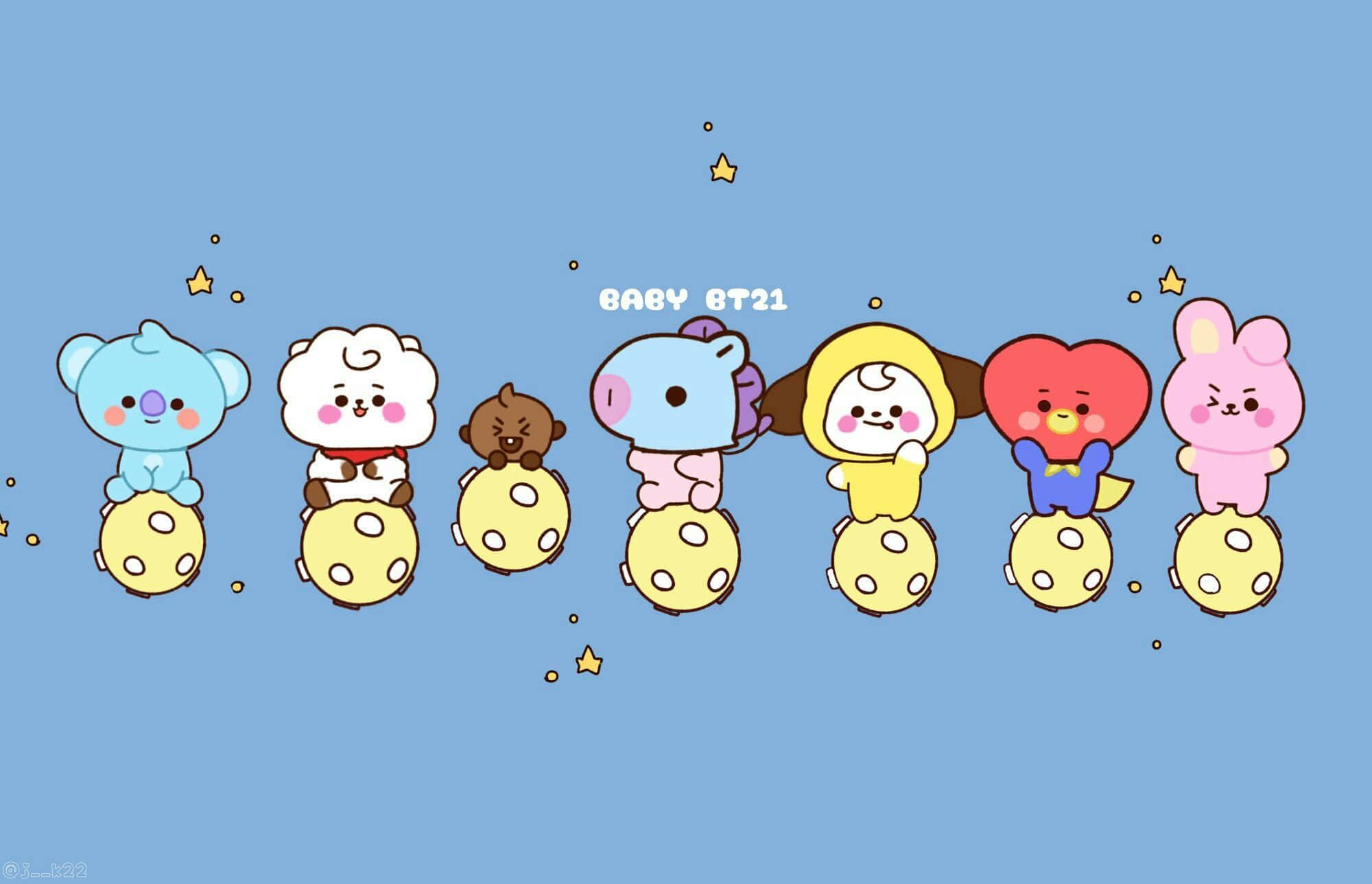 Bt21, yellow moons, light blue sky, Full HD Desktop Wallpaper