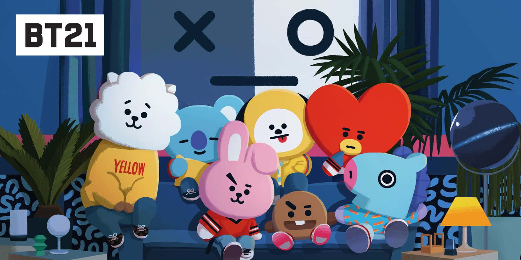 BT21, cartoon characters, cozy indoor room, HD Desktop Wallpaper