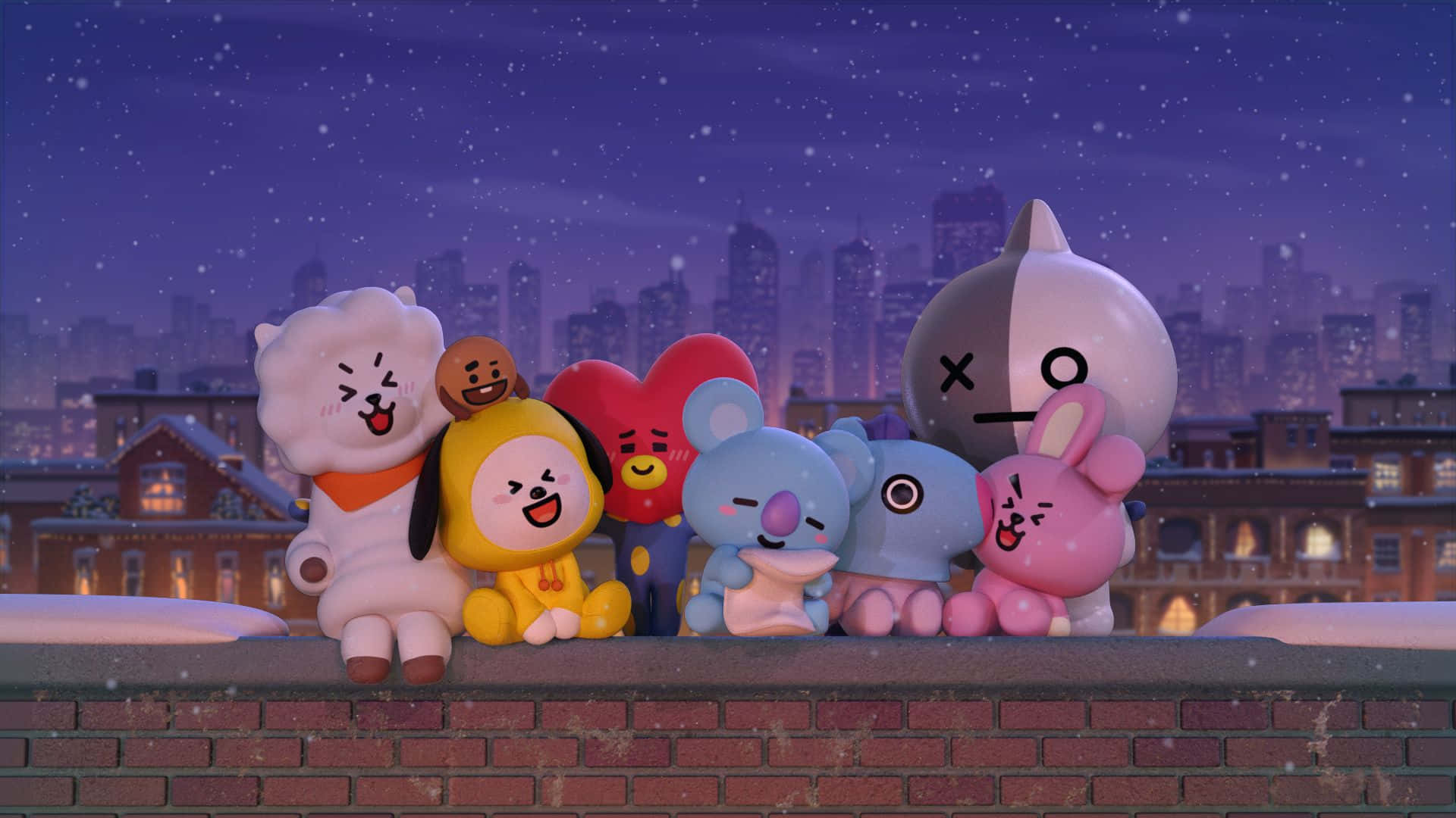 BT21, 4K, snowy brick ledge, Full HD Desktop Wallpaper