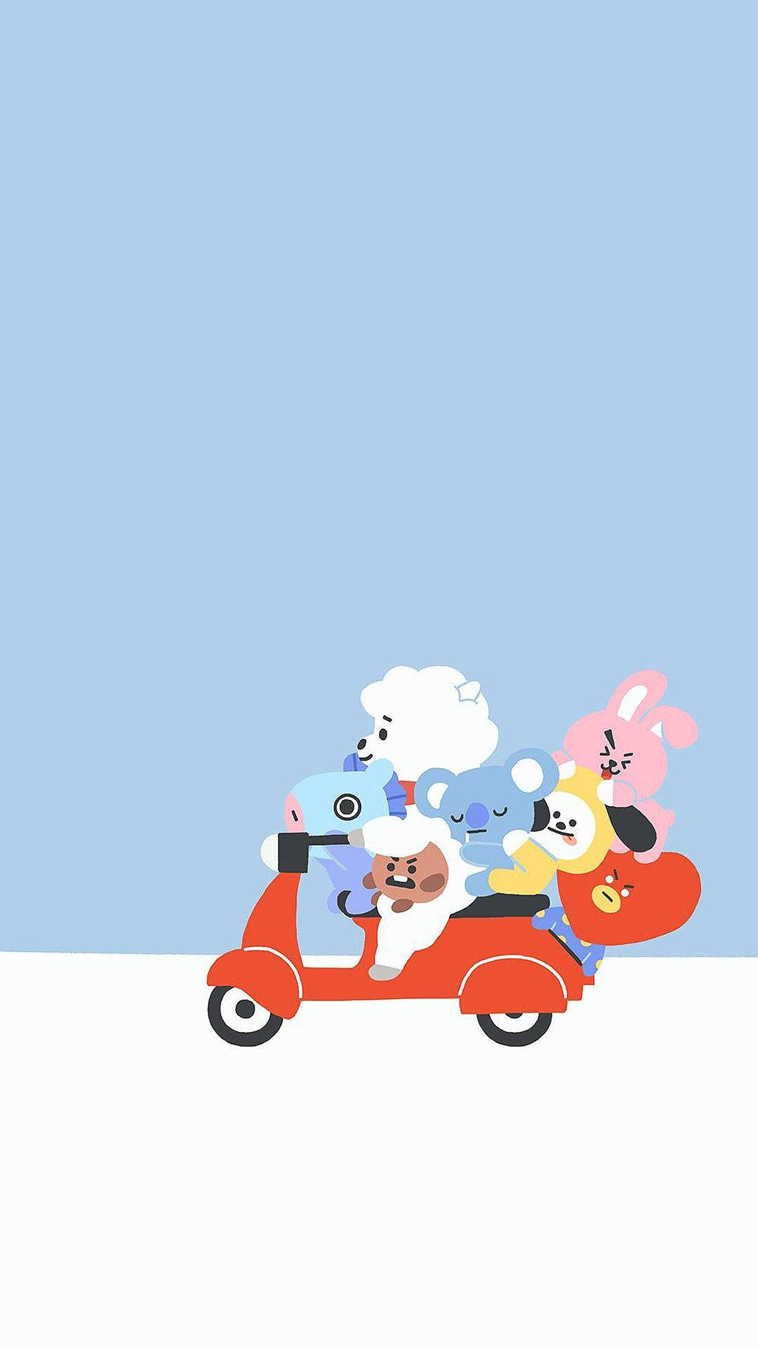 BT21, scooter, red scooter, Full HD Phone Wallpaper
