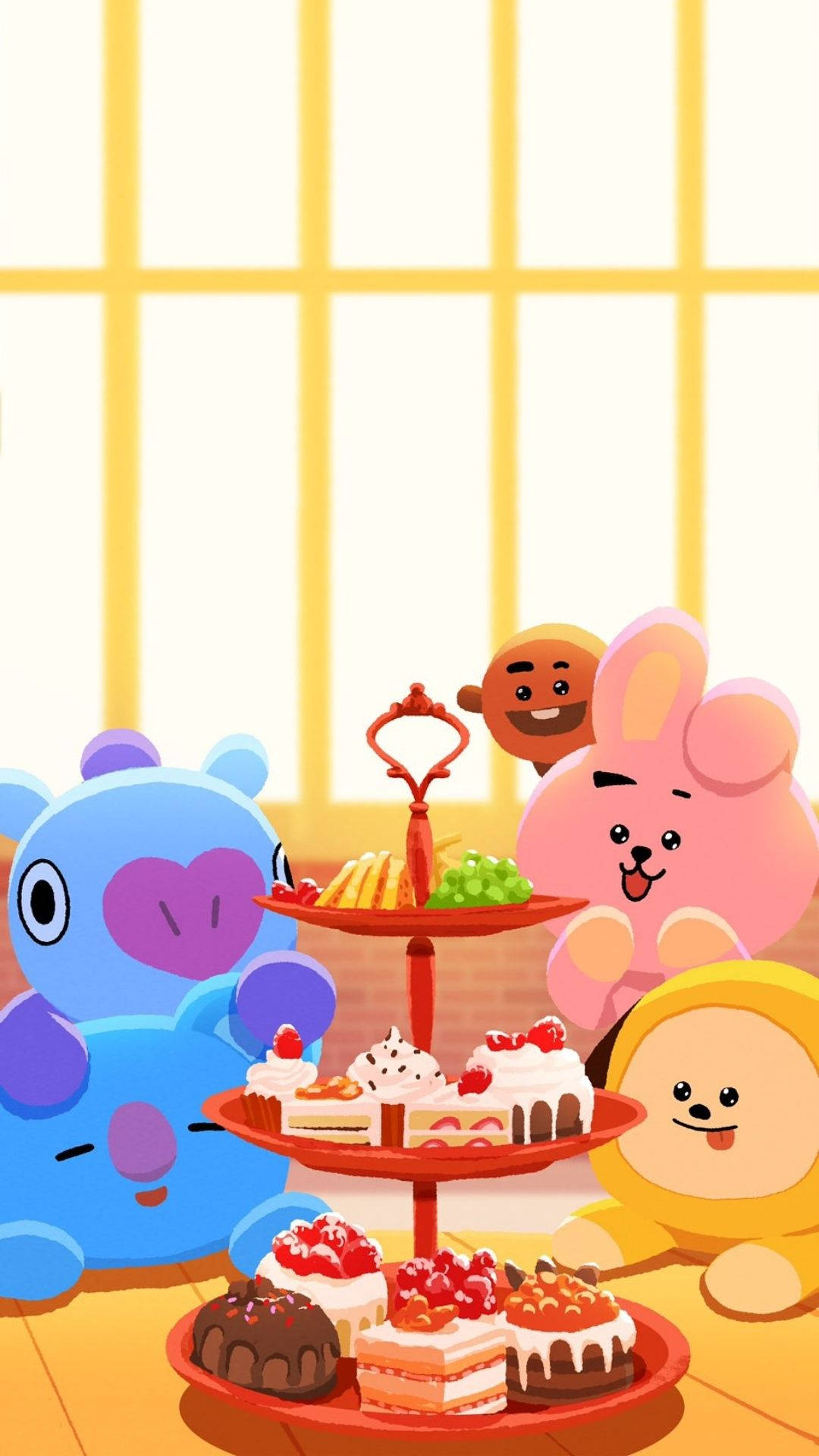 BT21, Craving Sweets, three-tiered tray, Full HD Phone Wallpaper