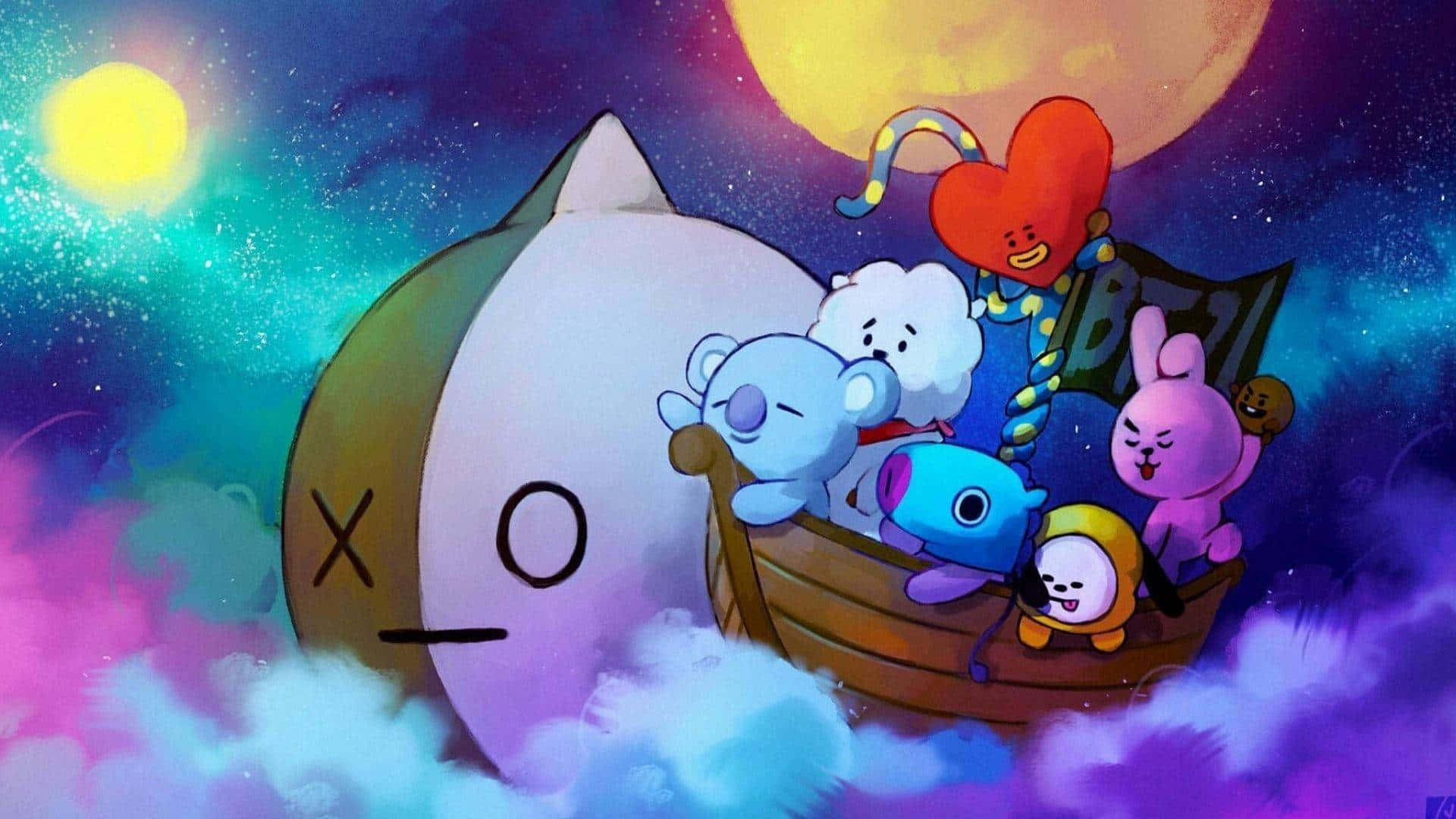 Bt21, cartoon boat, cute characters, Full HD Desktop Wallpaper