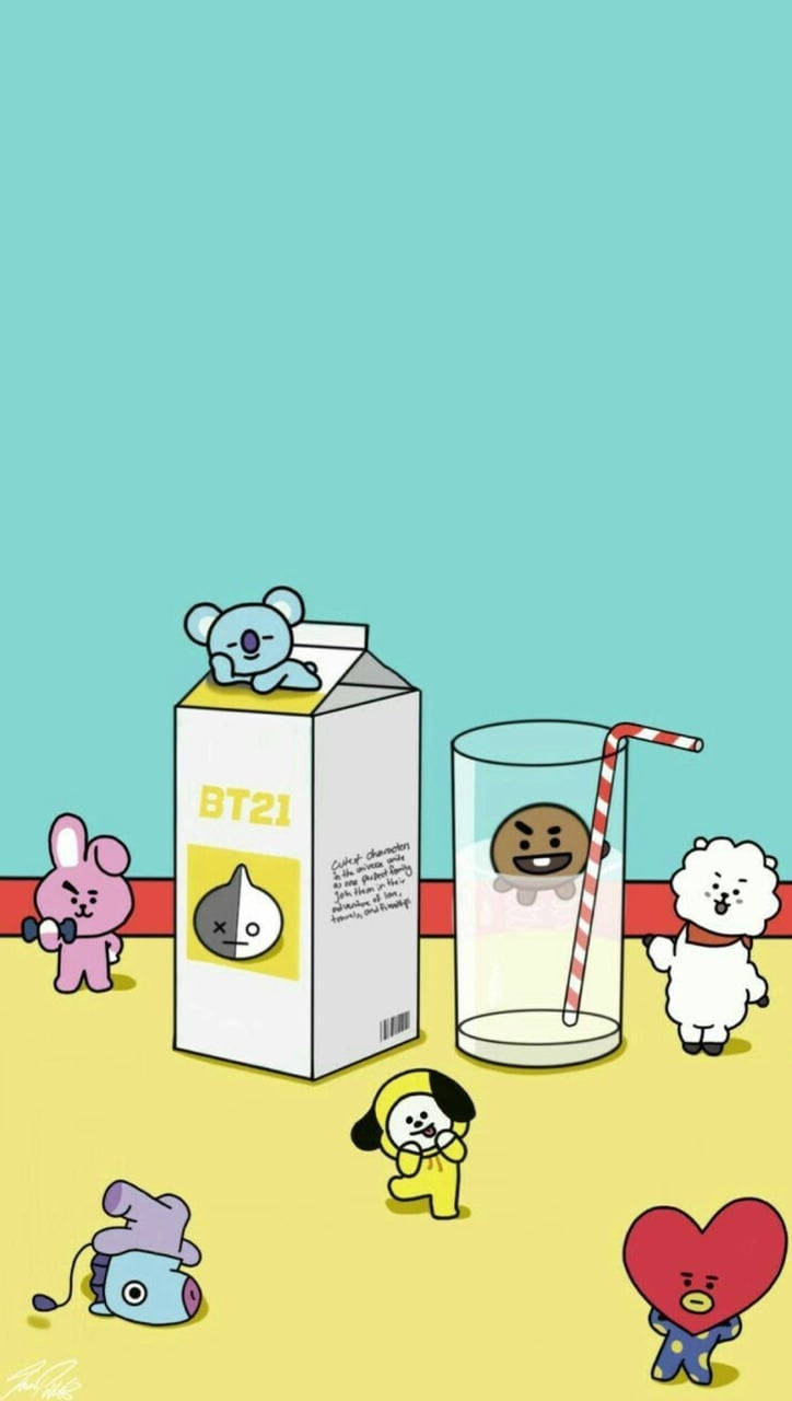 BT21, milk carton, glass with a straw, HD Phone Wallpaper