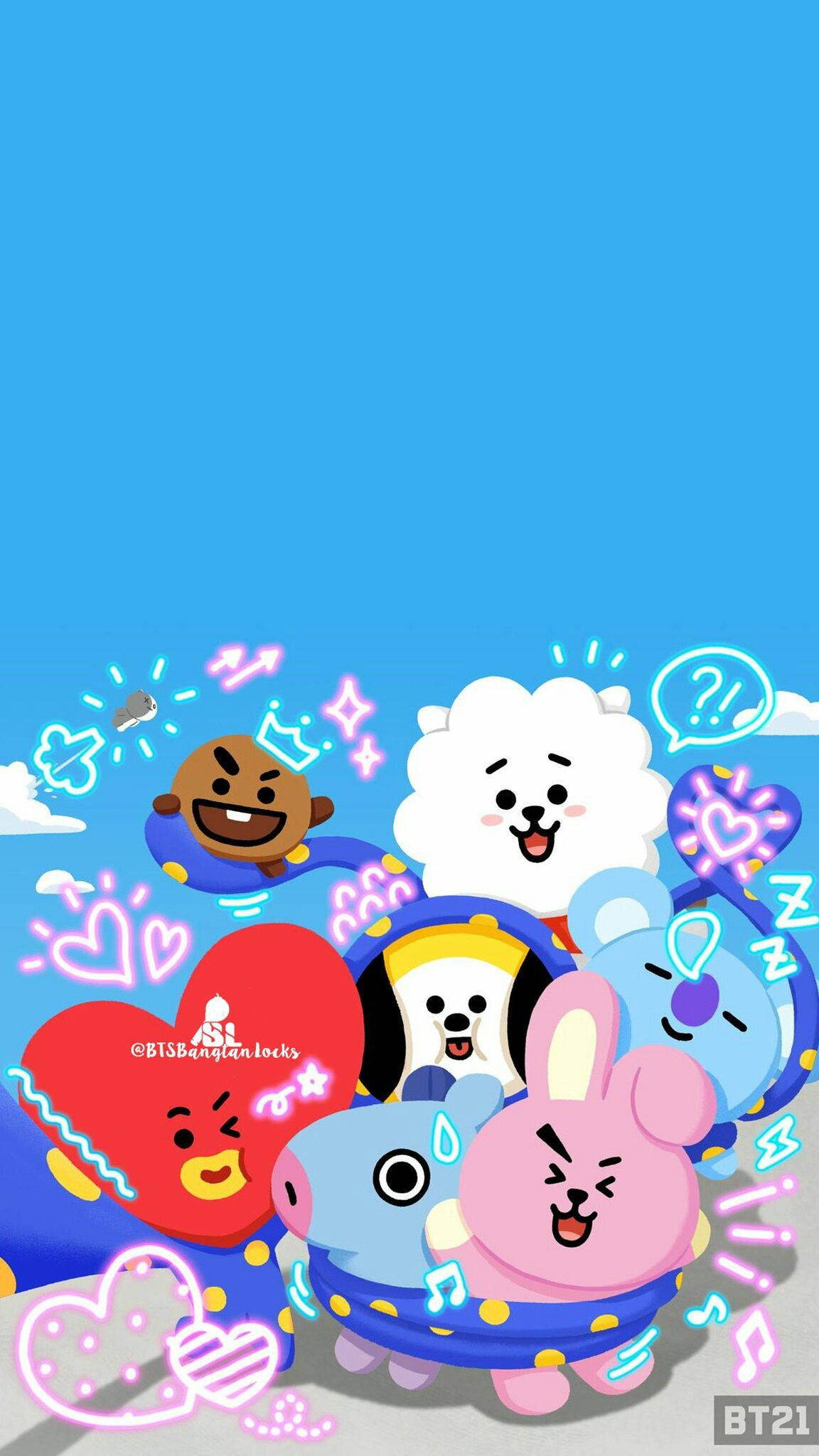 neon, bt21, fan art, Full HD Phone Wallpaper
