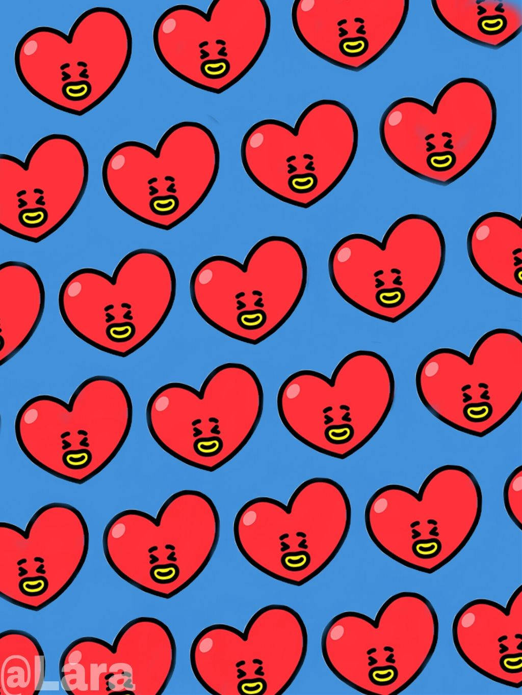 Bt21, red hearts, yellow faces, HD Phone Wallpaper