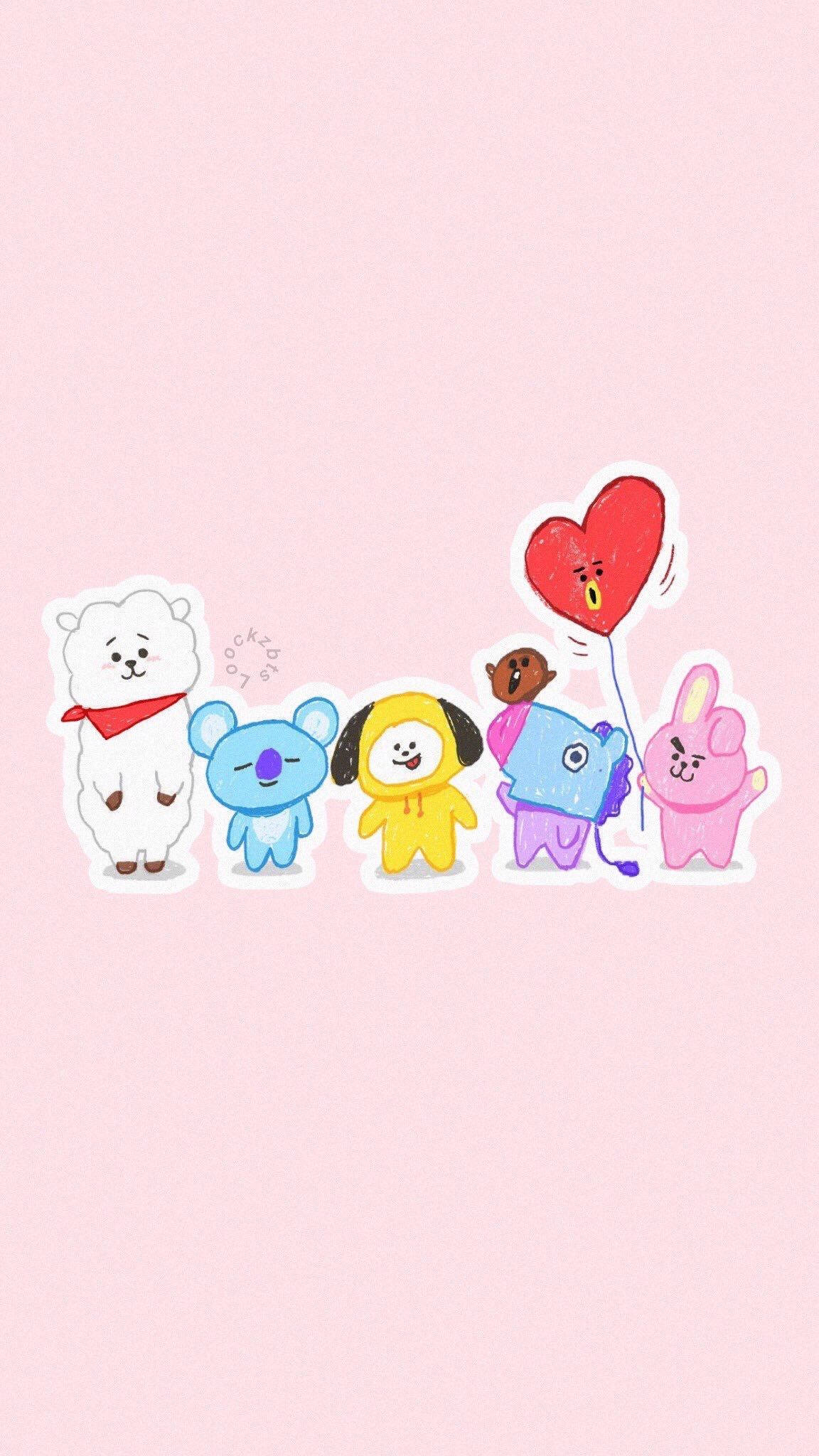 Bt21, pink, heart balloon, Full HD Phone Wallpaper