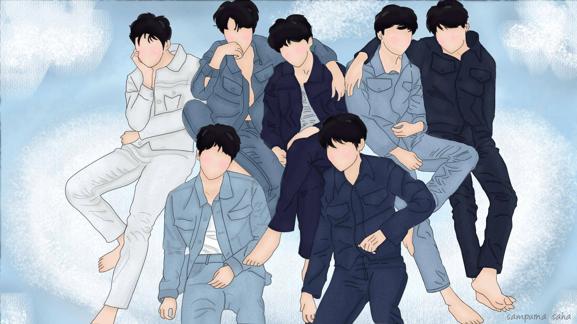 BTS 2020, animated art, denim, Full HD Desktop Wallpaper
