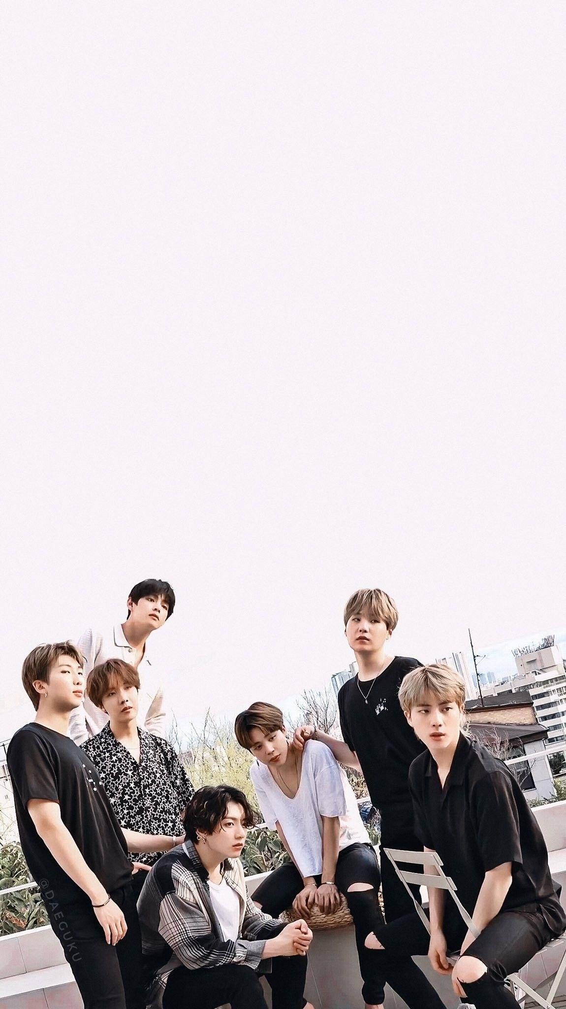 BTS 2020, rooftop, bright sky, Full HD Phone Wallpaper