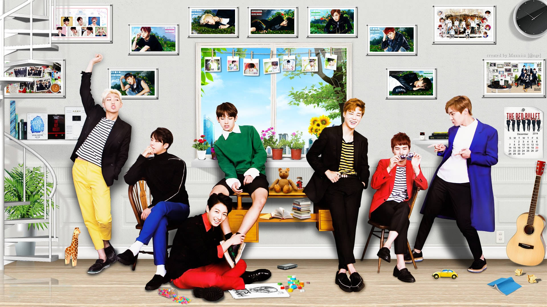 Bts 2021 Desktop, Seven stylish young men, bright room, Full HD Desktop Wallpaper