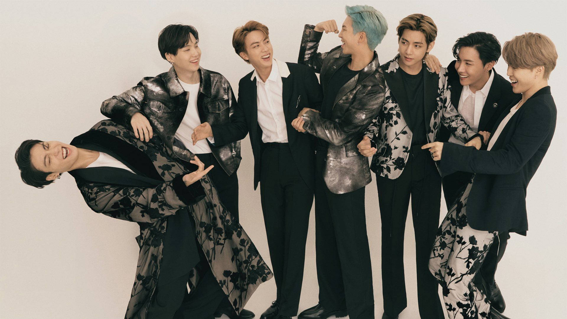 Bts 2021 Desktop, black floral jackets, seven stylish men, Full HD Desktop Wallpaper