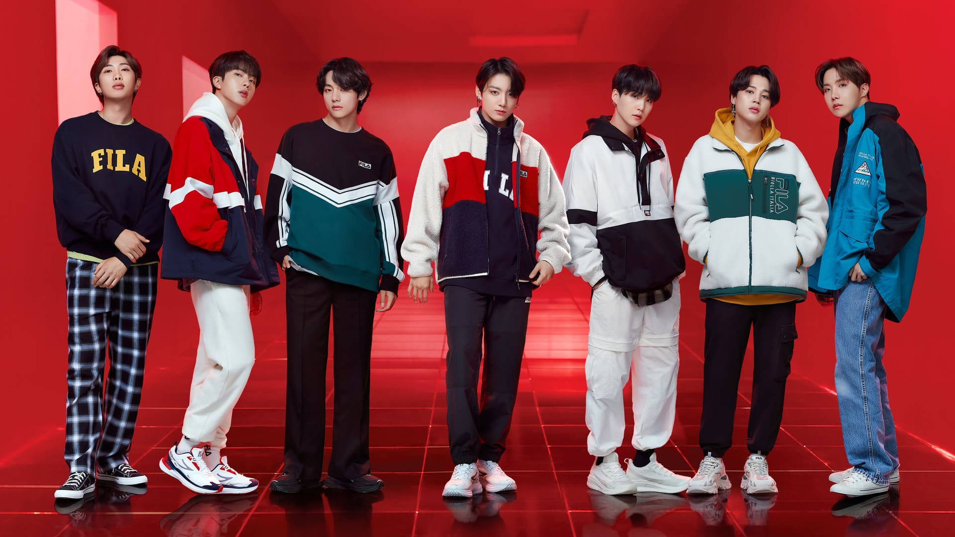 BTS 2021, red room, vibrant red studio backdrop, Full HD Desktop Wallpaper