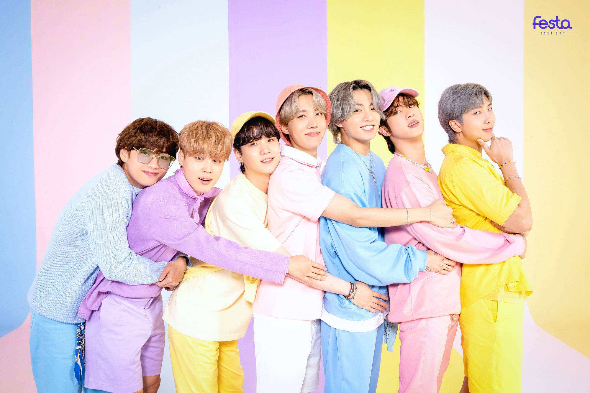 BTS 2021, hugging, pajamas, Full HD Desktop Wallpaper