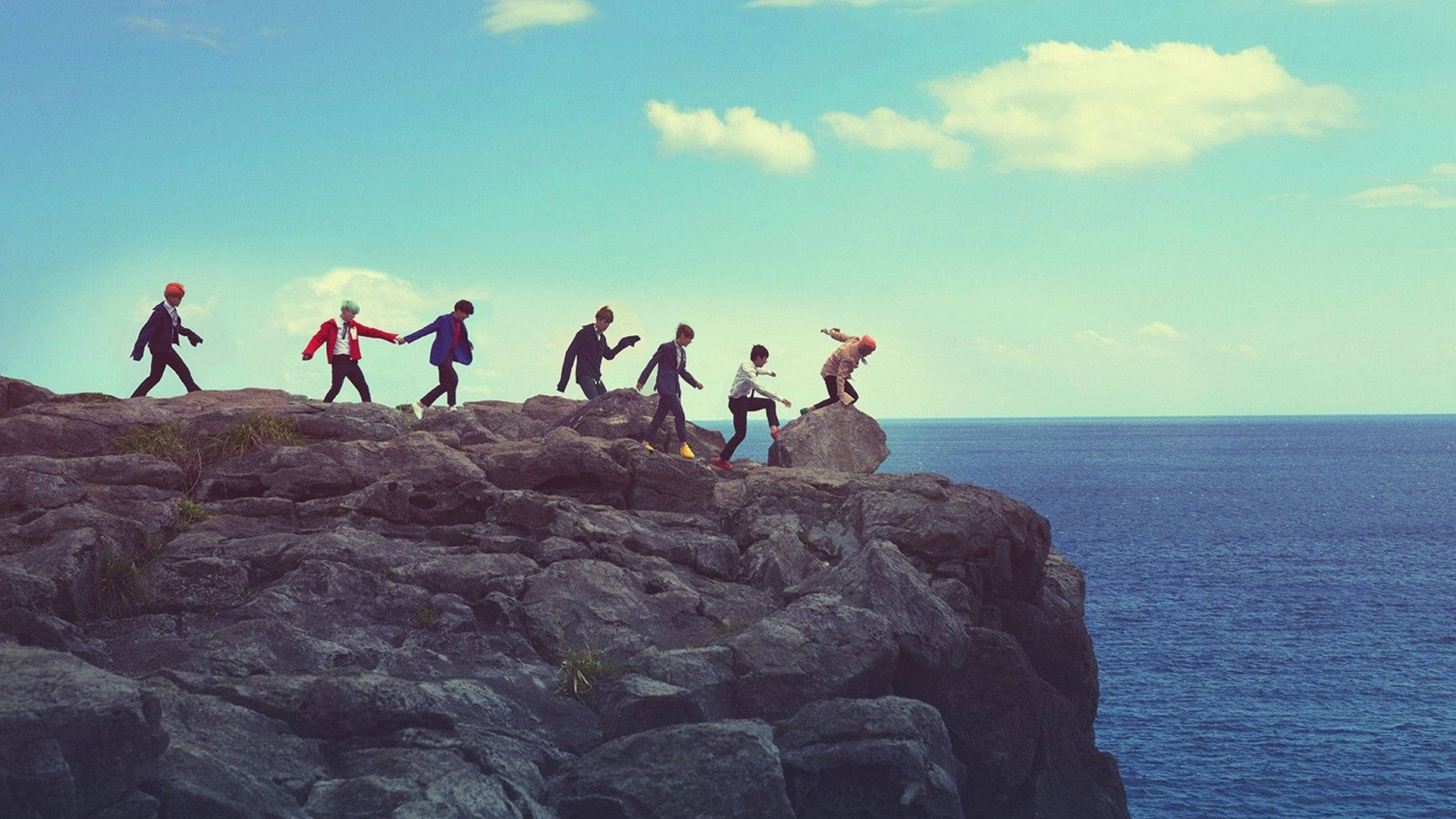 BTS 2021, cliff, ocean, Full HD Desktop Wallpaper