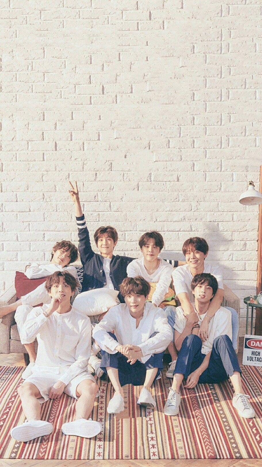 BTS 2020, white outfits, patterned rug, HD Phone Wallpaper