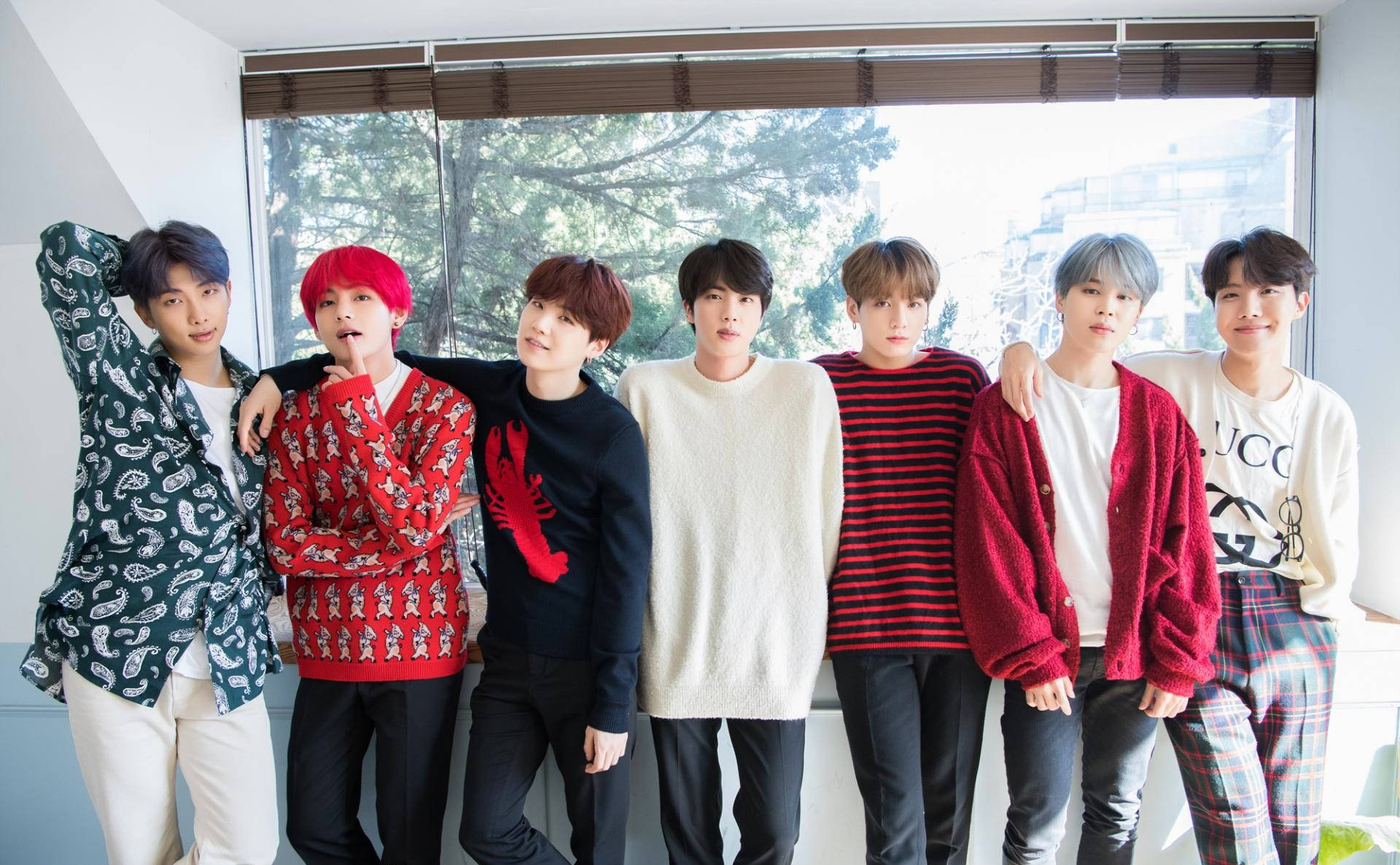 BTS 2021, Seven stylish young men, colorful casual outfits, Full HD Desktop Wallpaper