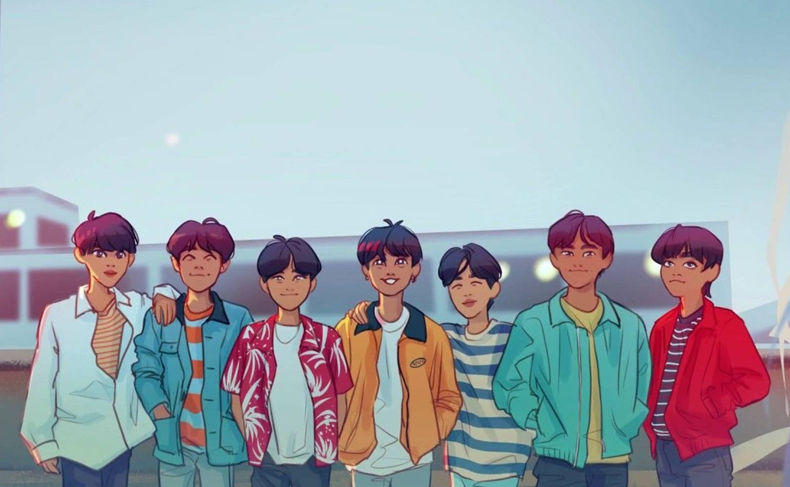 BTS 2021, anime-style, seven boys, HD Desktop Wallpaper