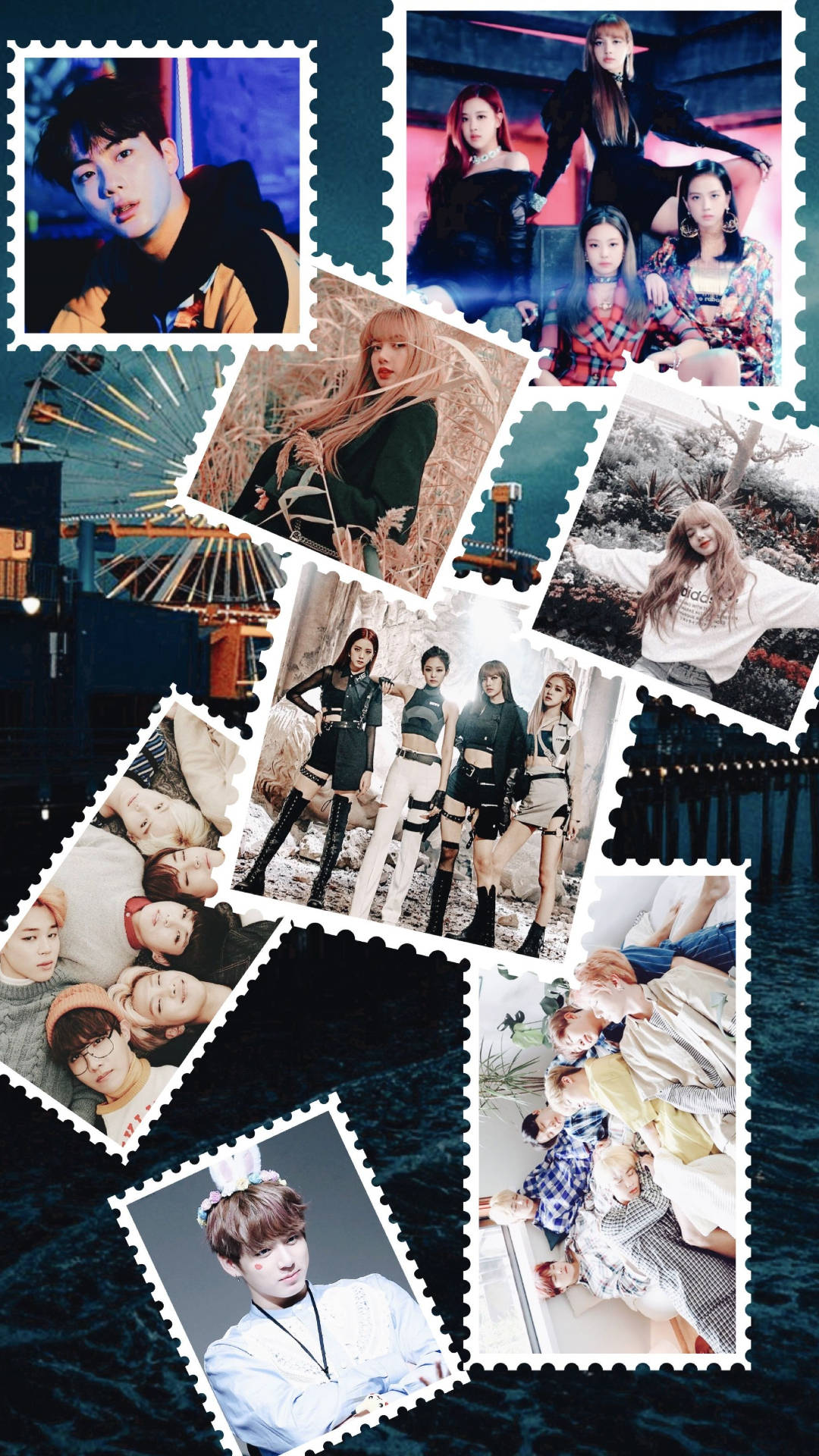 Bts And Blackpink, postage stamp, K-pop idols, Full HD Phone Wallpaper