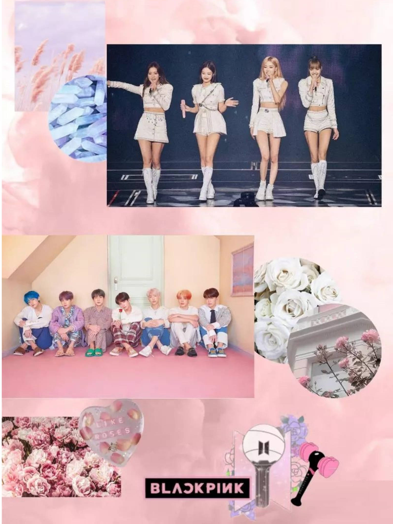 BTS, Blackpink, pink roses, Full HD Phone Wallpaper