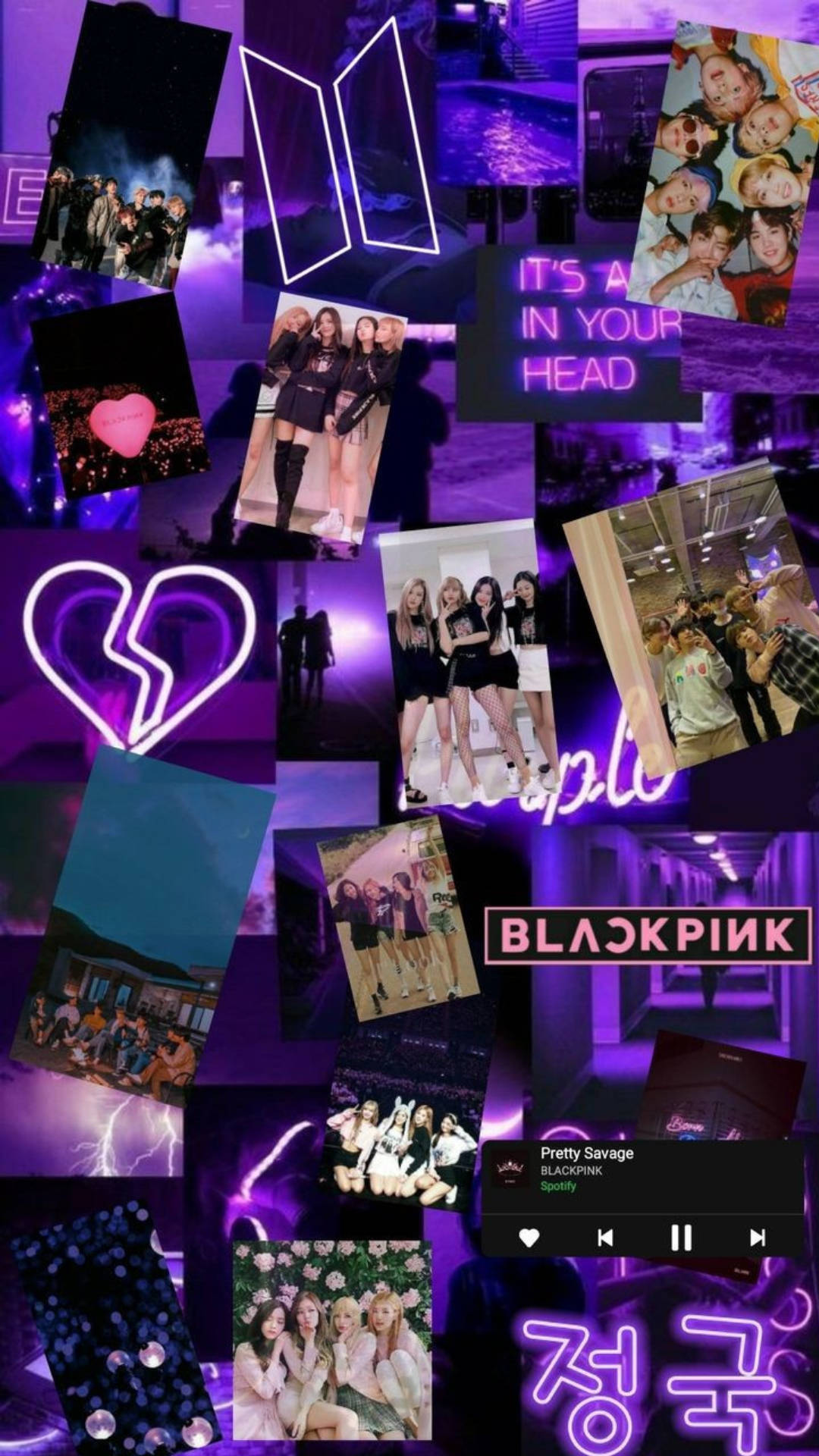 BTS, BLACKPINK, purple neon light, Full HD Phone Wallpaper