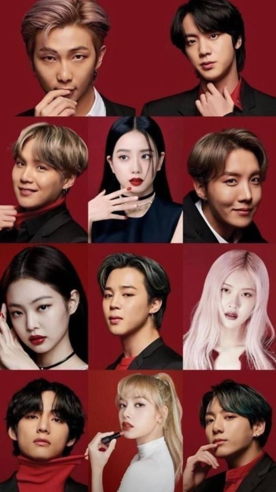 BTS, Blackpink, red backdrop, Full HD Phone Wallpaper