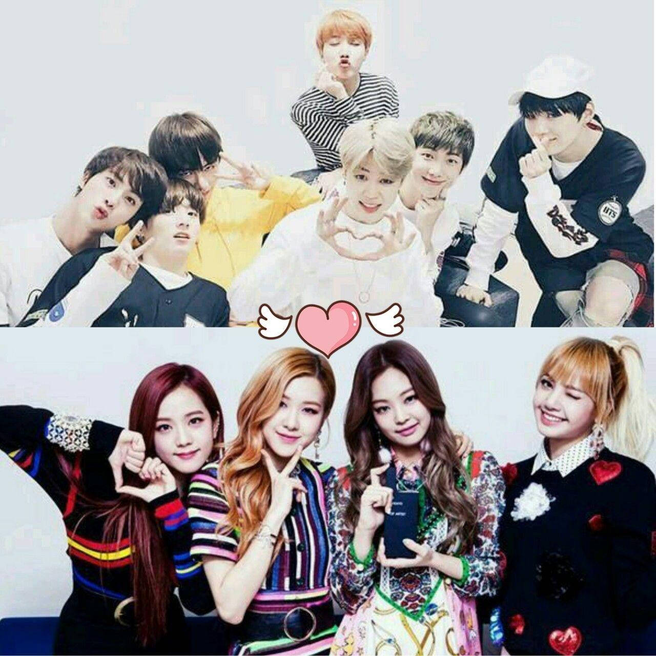 BTS, Blackpink, split-screen studio shot, HD Desktop Wallpaper