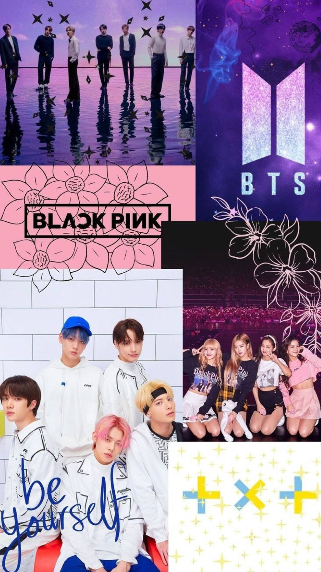 BTS, BLACKPINK, floral graphics, Full HD Phone Wallpaper