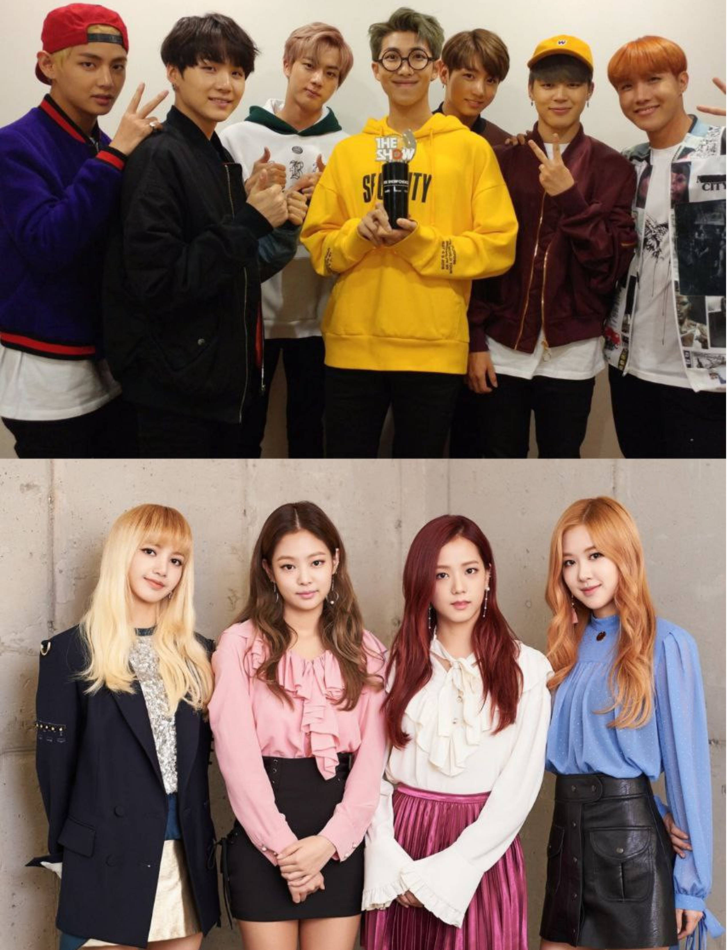 BTS, Blackpink, peace signs, 2K Phone Wallpaper