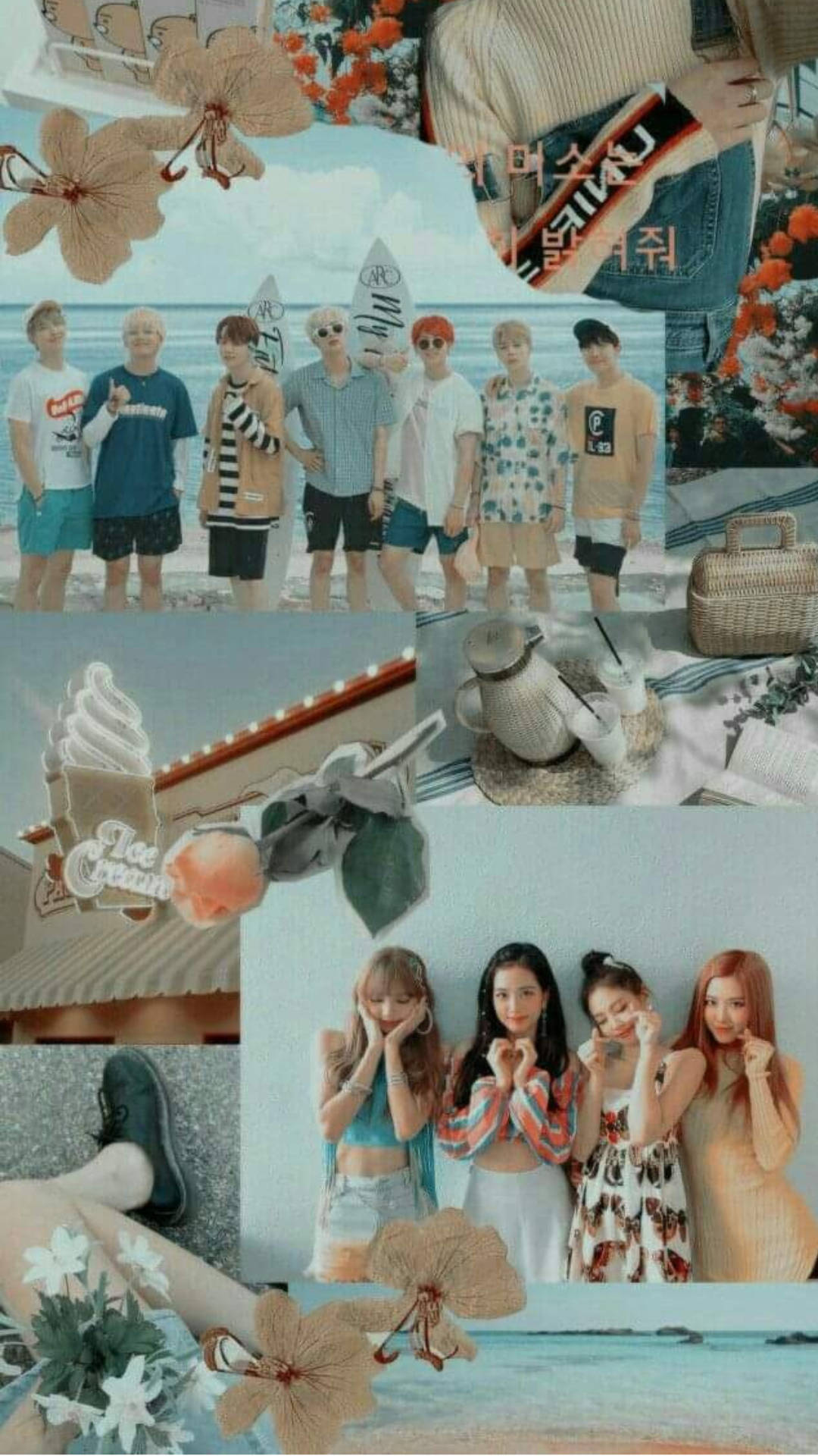 BTS And Blackpink, summer journal, beach scenes, Full HD Phone Wallpaper